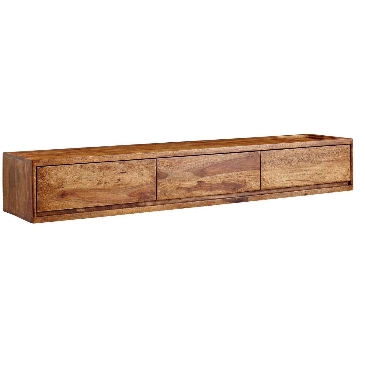LOWBOARD Massivholz Modern Stil Hängend für 65-Zoll Fernseher mit 3 Schubladen - Braun, Holz (160/25/35cm) - KADIMA DESIGN