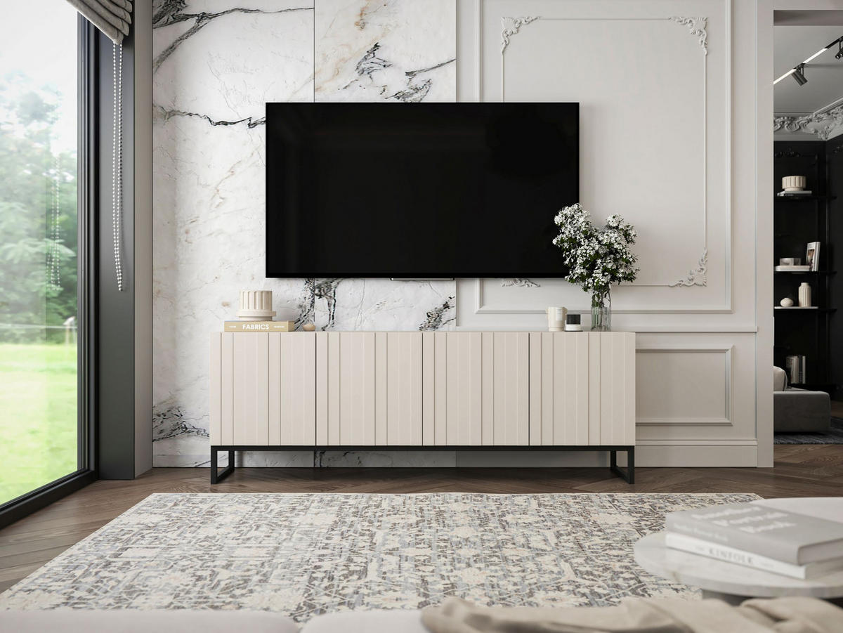 TV-SCHRANK Elpis Kaschmir Matt mit Metallrahmen Glamour 150 cm - Kaschmir/Schwarz, Holzwerkstoff/Metall (150/51.5/36.5cm) - Meble Lindner