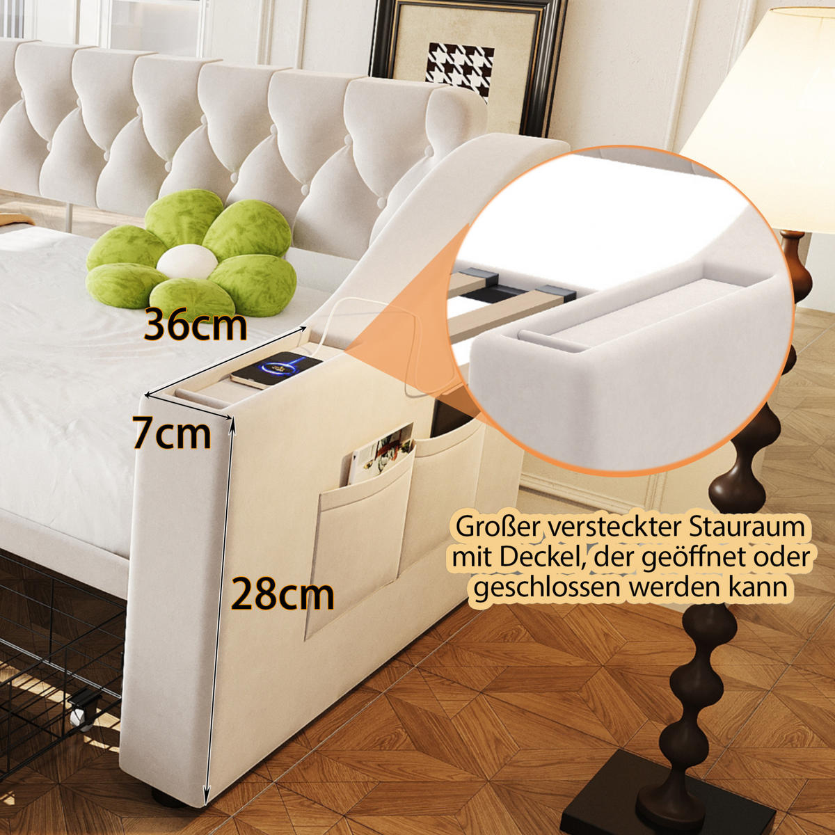 ČALÚNENÁ posteľ na spanie, 90/190 cm, zamat béžová, s USB, zásuvkami a úložnými priehradkami - béžová, textil (90/190cm) - BEAOK