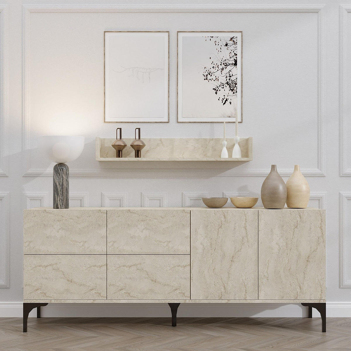 BUFFETSCHRANK stella beige - Beige, Holz (40/55/180cm) - Habitat Garten