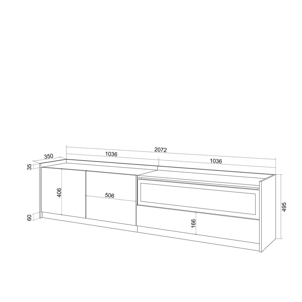 TV-SCHRANK, Lowboard, Dunkler Eiche und Schwarz, Elektrokamin, 207/37/50cm - Dunkelbraun, Holzwerkstoff (207/50/37cm) - Skraut Home