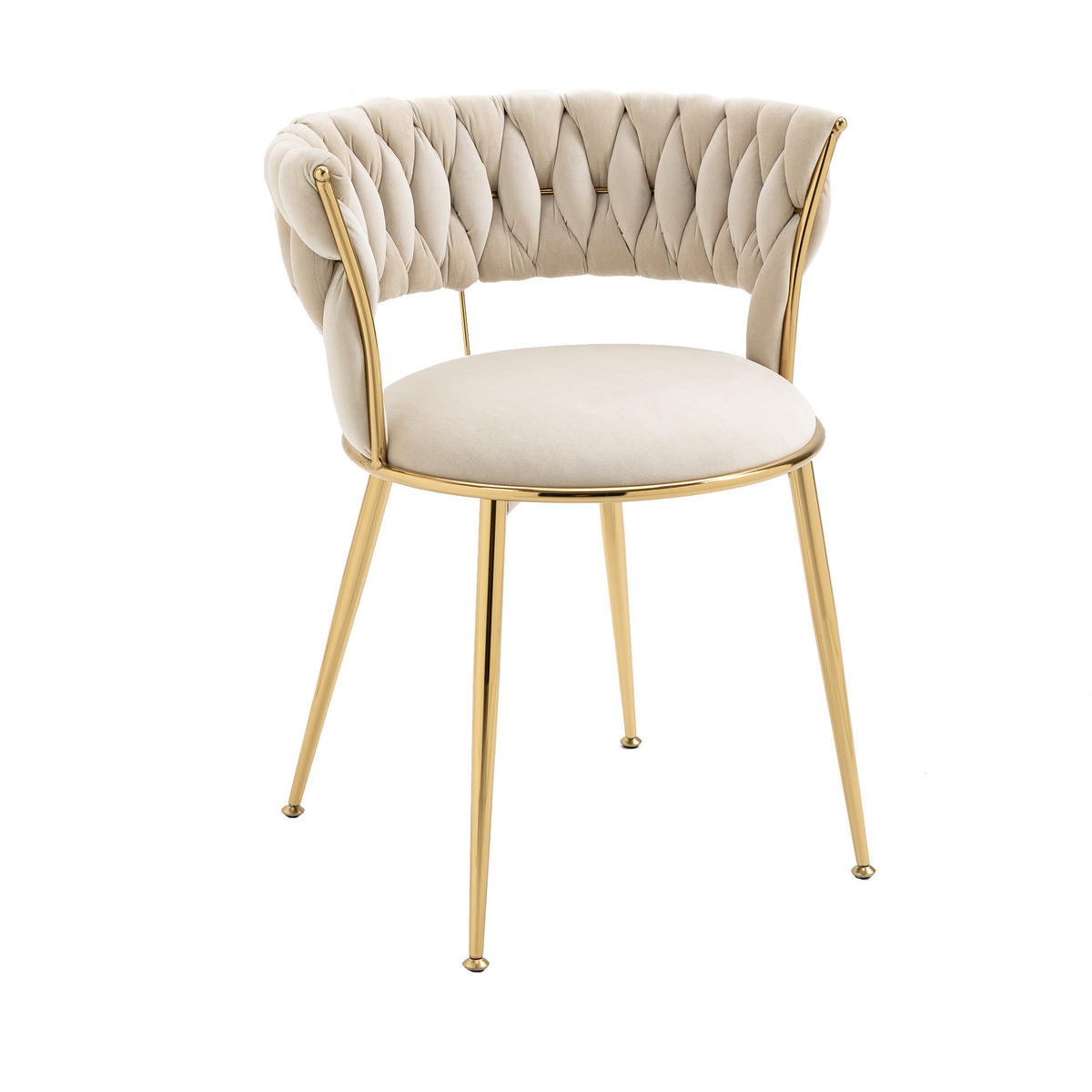 JÍDELNÍ ŽIDLE sada 2 ks samet slonová kost a zlato s pleteným opěradlem - magnolie, textil (57/70/43cm) - Urban Meuble