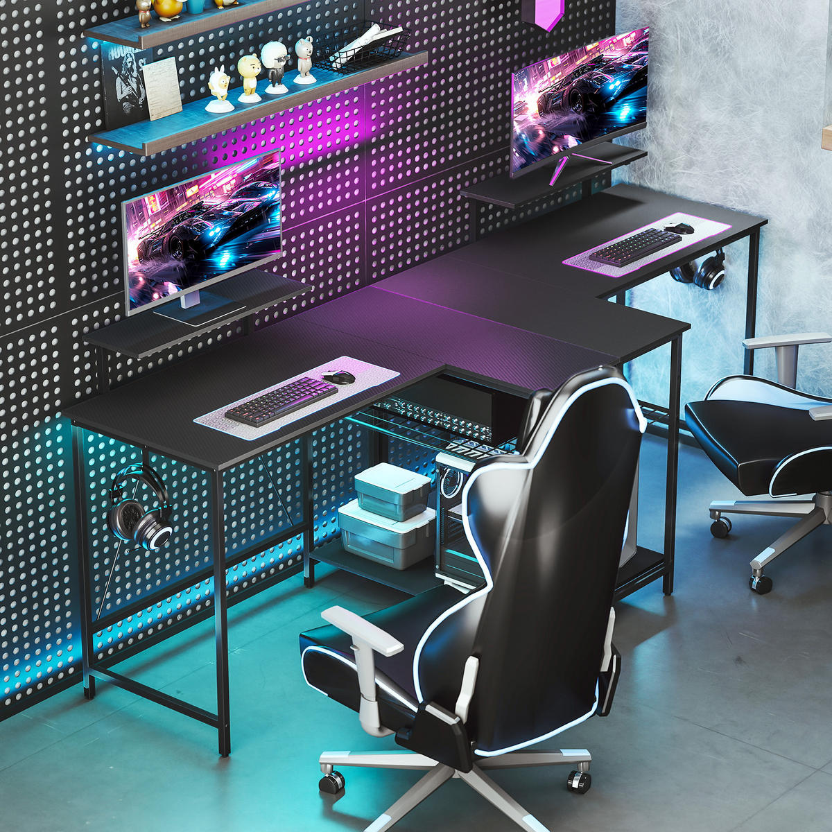 GAMINGTISCH L-Form DE-14931 Schwarz - Schwarz, Holzwerkstoff (114.5/82/91.5cm) - ComfortXL