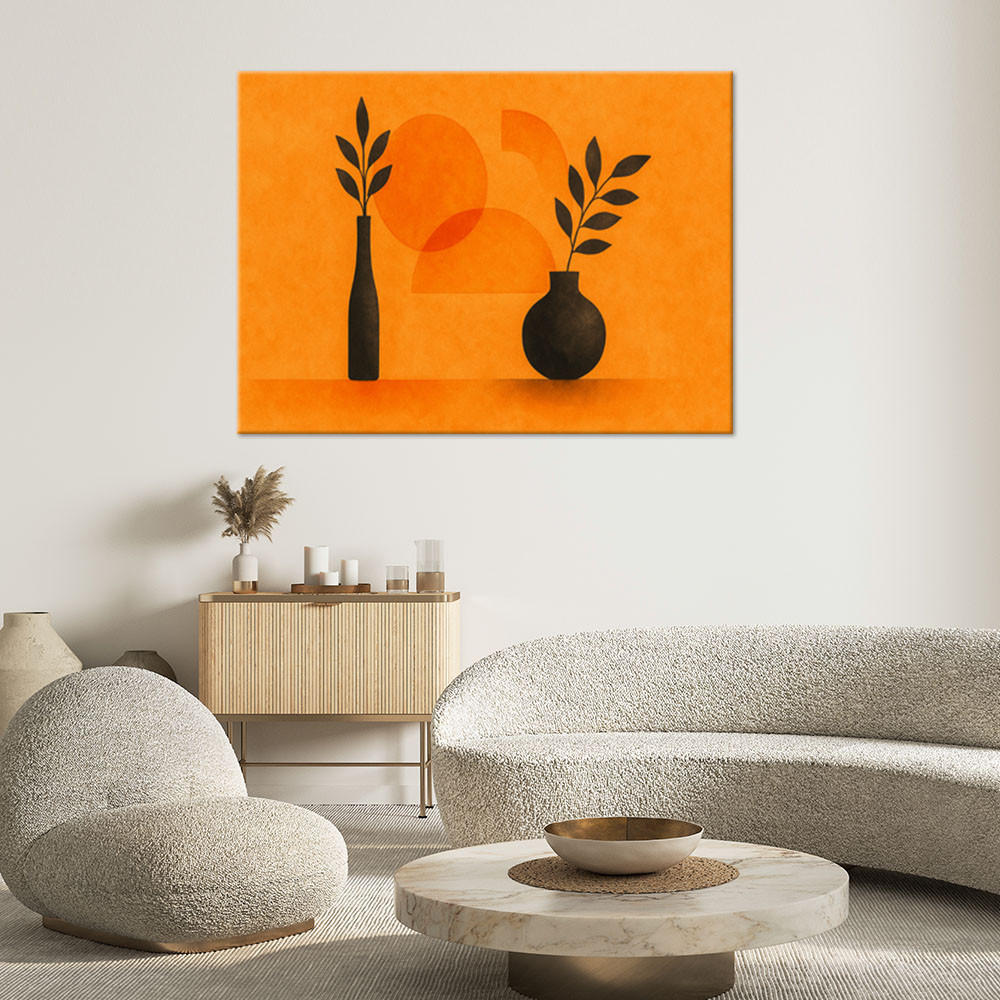 LEINWANDBILD Vasen Blätter Minimalismus 120x80cm - Orange, Textil (120/80cm) - Feeby