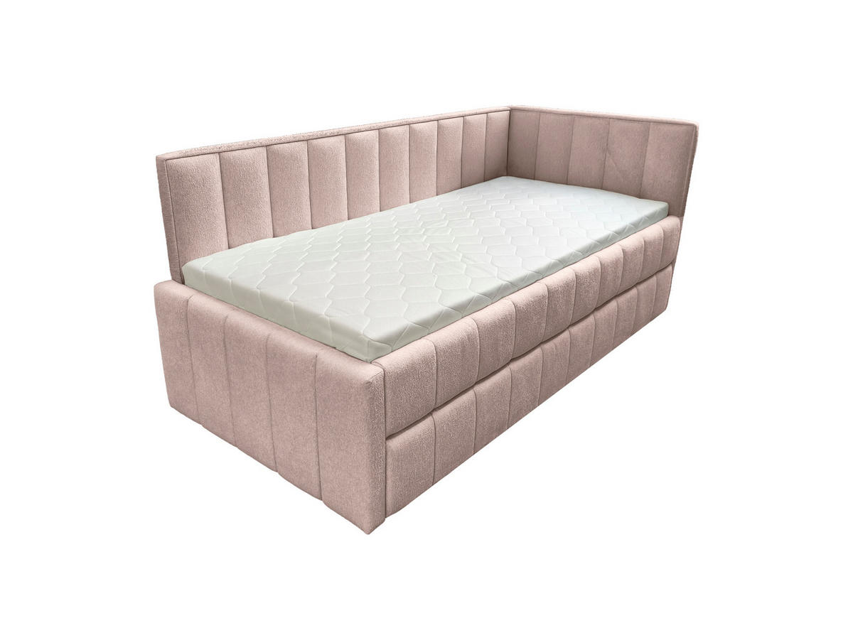 POLSTER-KINDERBETT LUKA 90x200 cm, rechts, mit Ausziehbett – Rosa - Rosa, Textil
