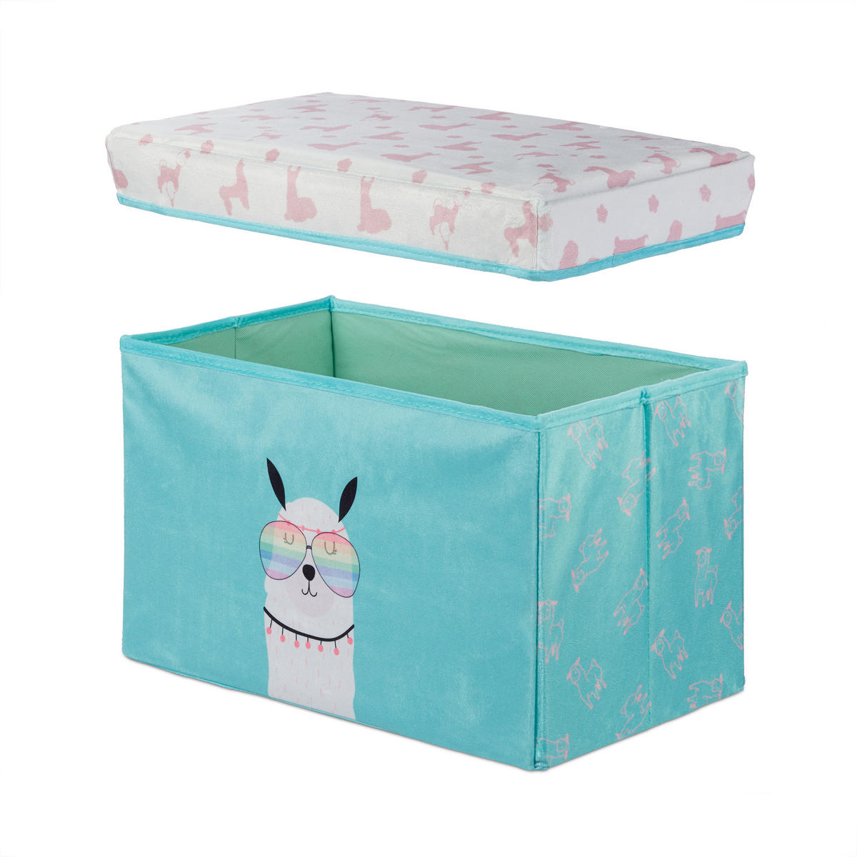 SITZBOX Kinder - Türkis, Holzwerkstoff/Textil (48.5/31/31cm) - Relaxdays