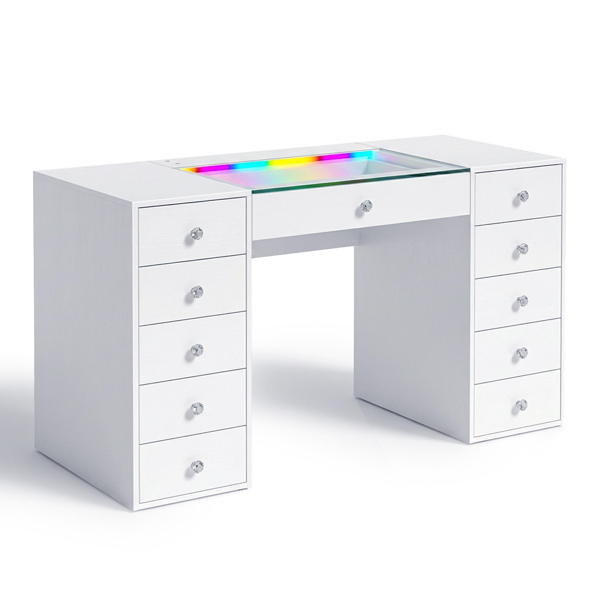 KONSOLENTISCH mit LED 11 Schubladen 130/55/81 CM - Weiß, Metall (55/130/81cm) - VANITII