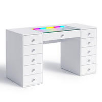 KONSOLENTISCH mit LED 11 Schubladen 130/55/81 CM - Weiß, Metall (55/130/81cm) - VANITII