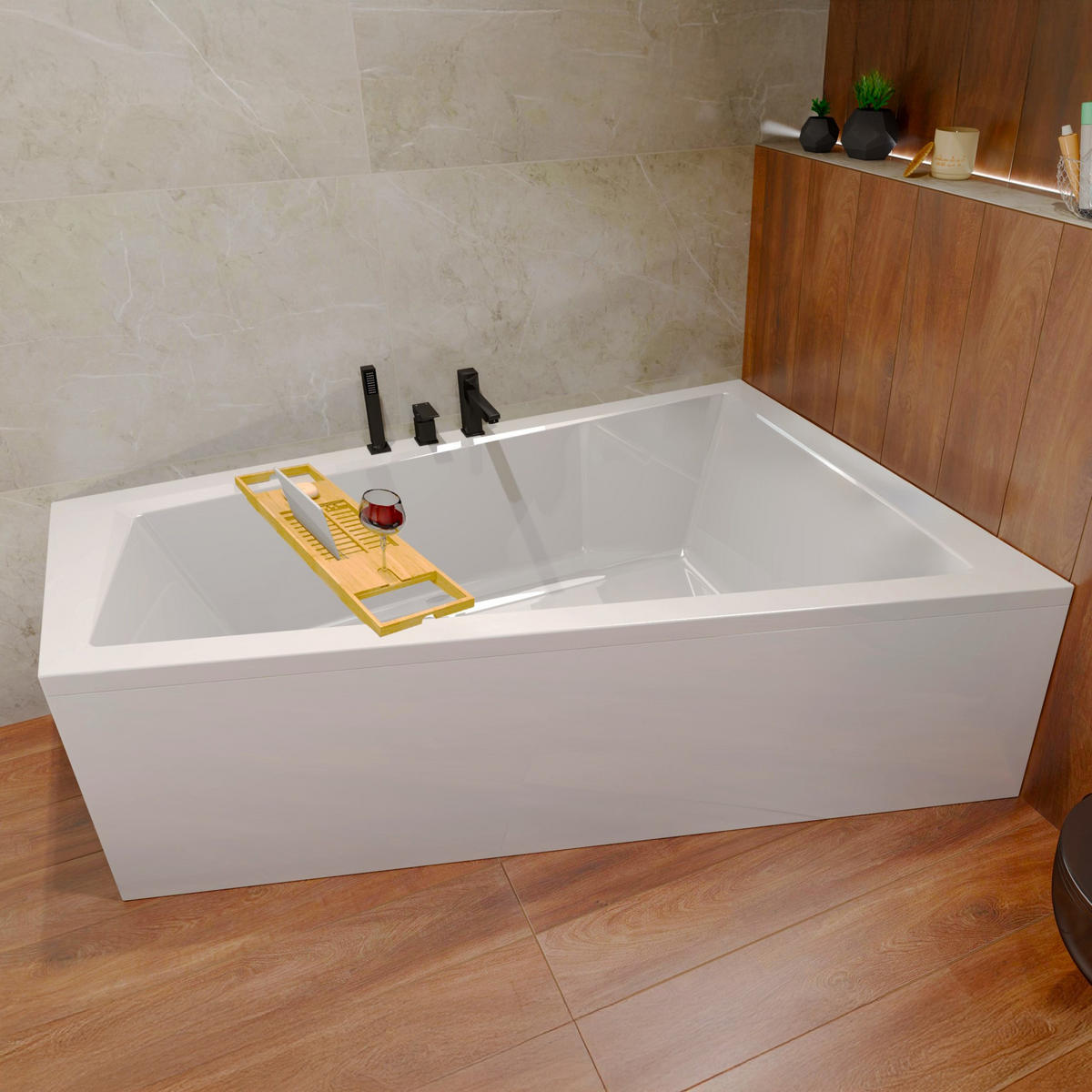 BADEWANNE Eckwanne INTIMA 160/90 Rechts + Schürze + Ablage Ablauf Füße - Weiß, Kunststoff (90/55.5/160cm) - bad land