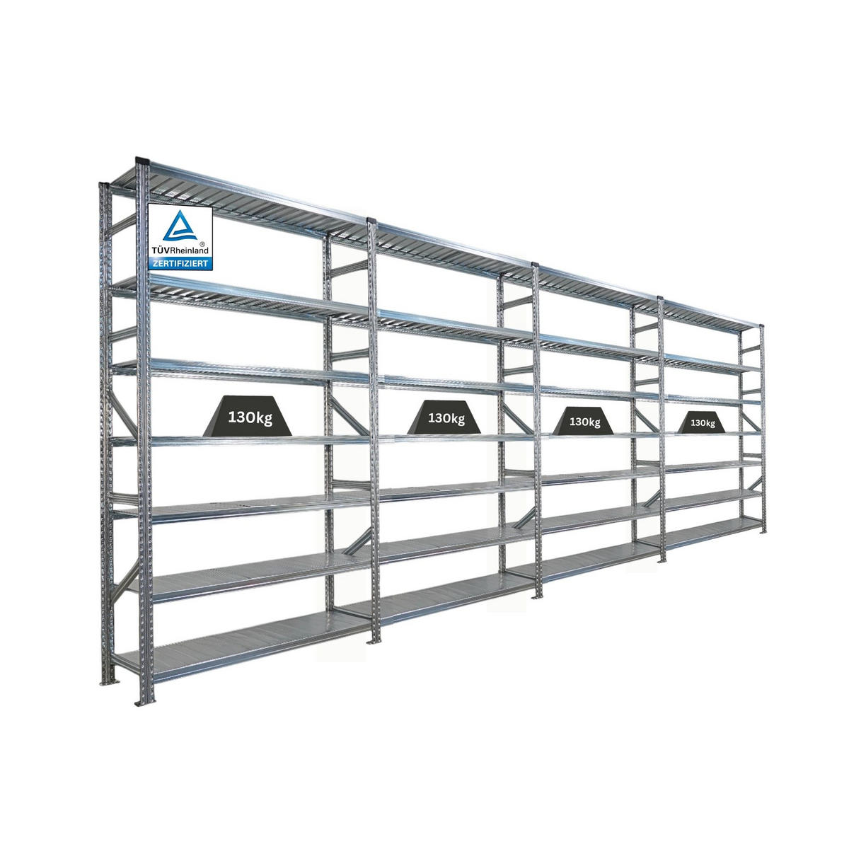 FACHBODENREGAL Proximo Stecksystem 250x600x40cm 7 Ebenen Beidseitig nutzbar Verzinkt - Silberfarben, Metall (600/250/40cm) - PROREGAL