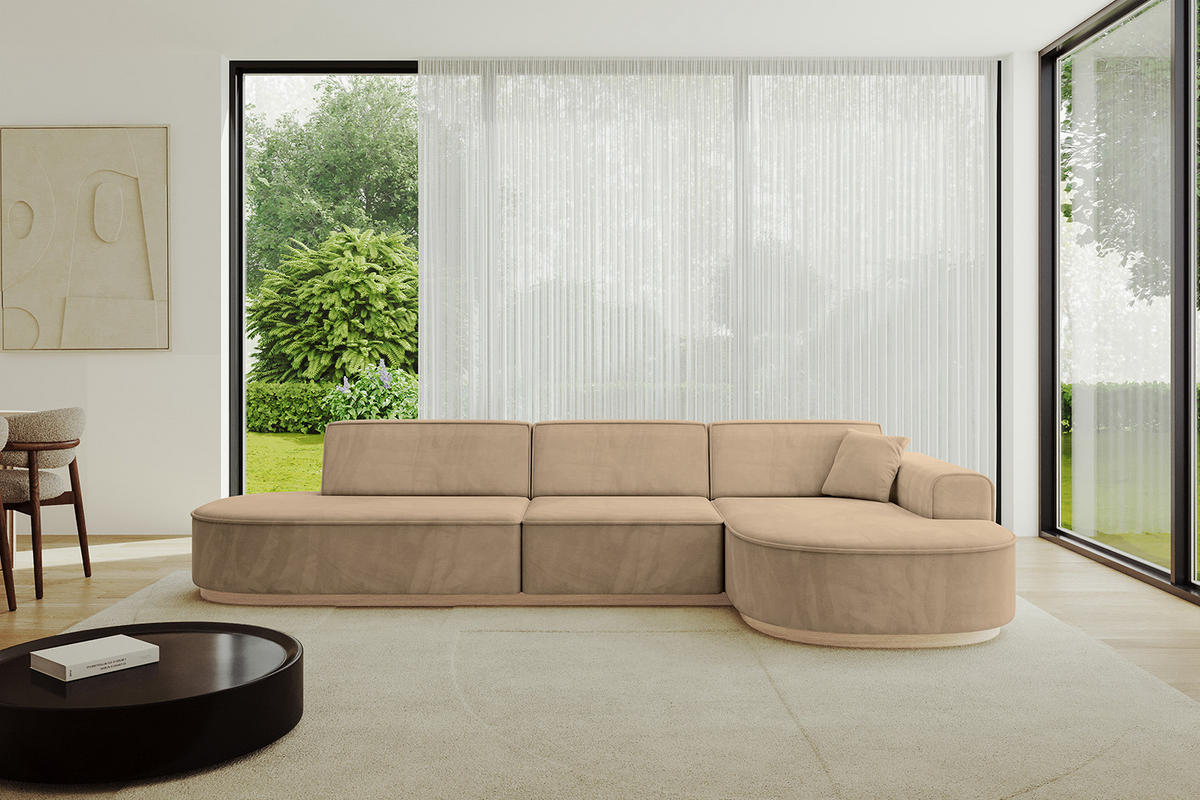 ECKSOFA Ottomane Rechts MARI-L2-v1 - 328x171x83 cm Taupe Velours - Taupe, Holzwerkstoff/Textil (171/328cm) - ALTDECOR
