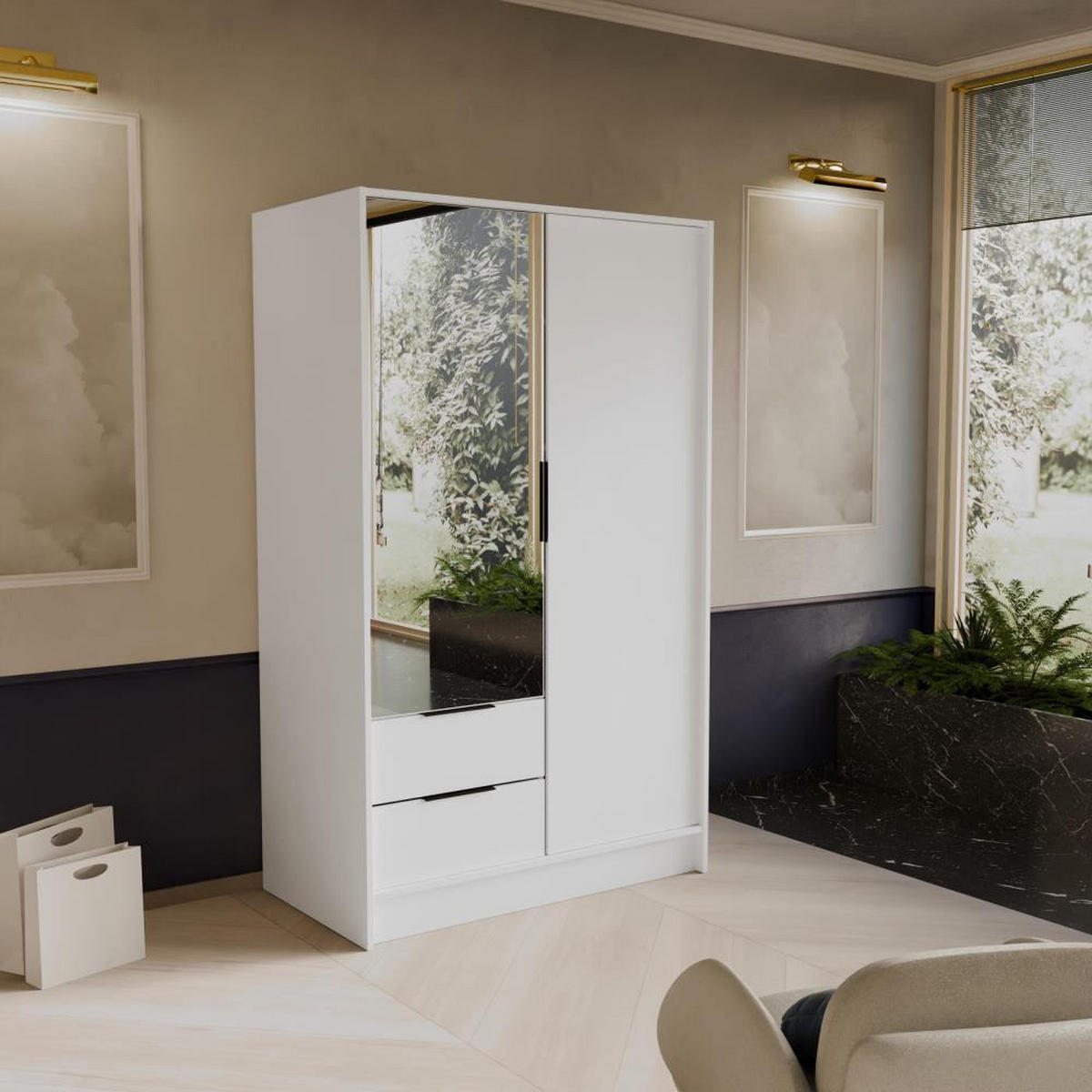 DREHTÜRENSCHRANK Niko 100/51/200 cm weiß - Schwarz/Weiß, Holzwerkstoff (100/200/51cm) - Beautysofa