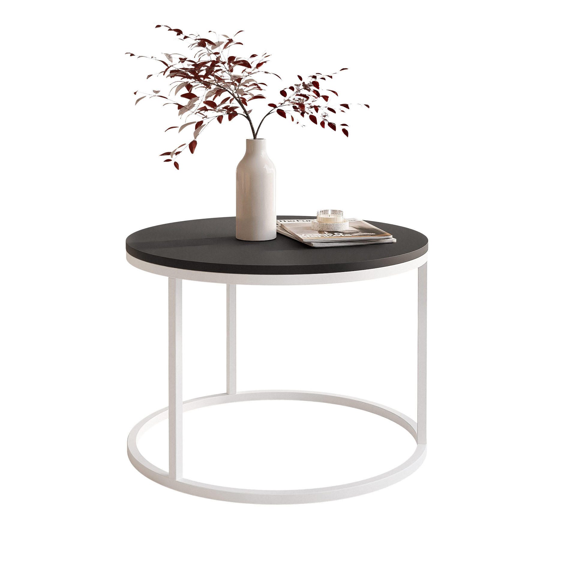 COUCHTISCH 60 cm rund Schwarz, Weiß Gestell - Schwarz, Holzwerkstoff (60/60/42cm) - Idohome