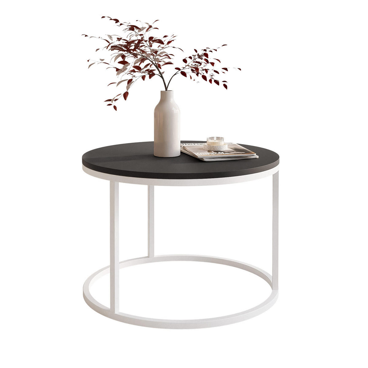 COUCHTISCH 60 cm rund Schwarz, Weiß Gestell - Schwarz, Holzwerkstoff (60/60/42cm) - Idohome