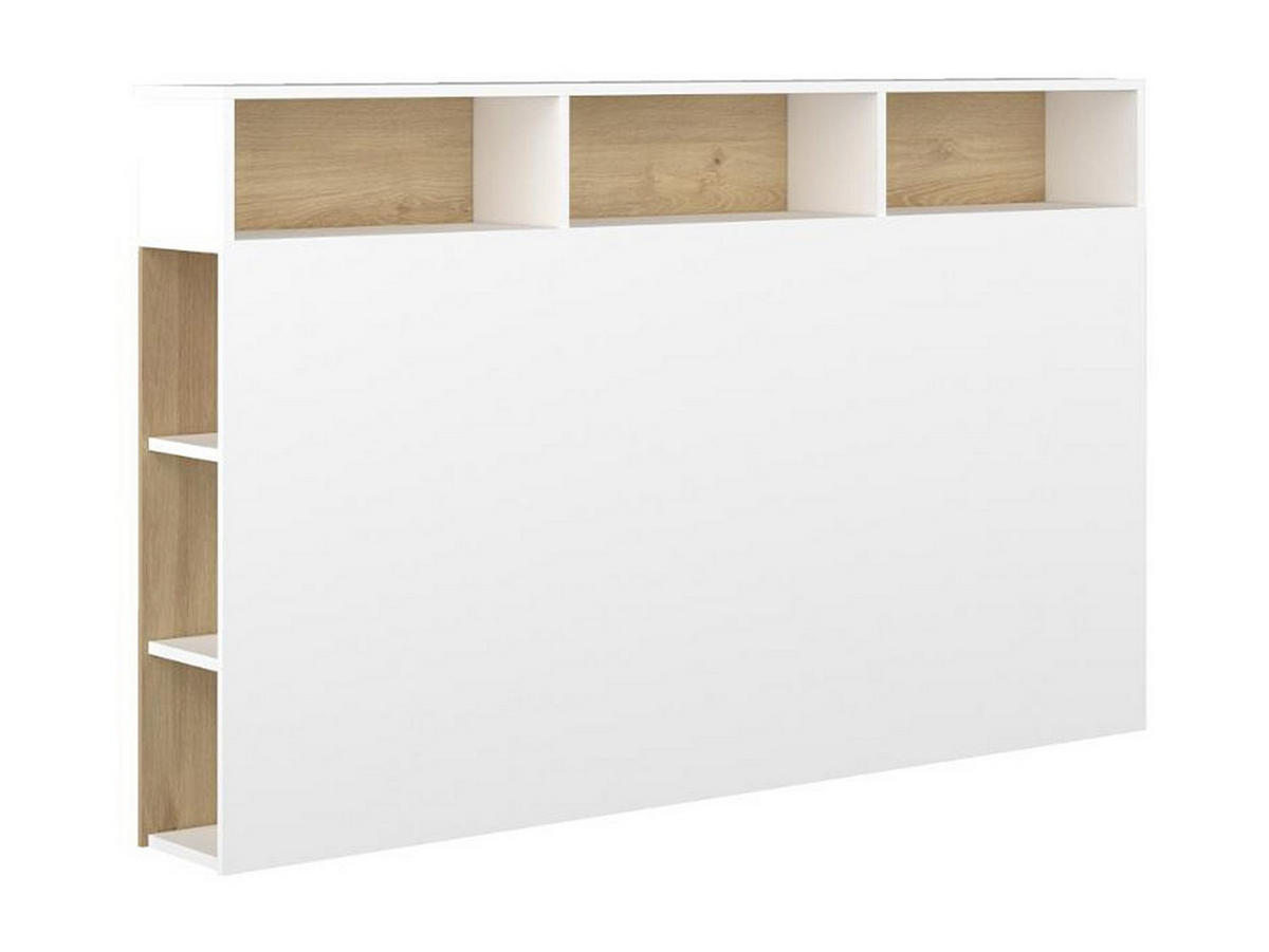 BETTKOPFTEIL mit Stauraum - 160 cm - Eichefarben & Weiß - NASTIA - Weiß, Holz (162/100/23cm) - Vente-Unique