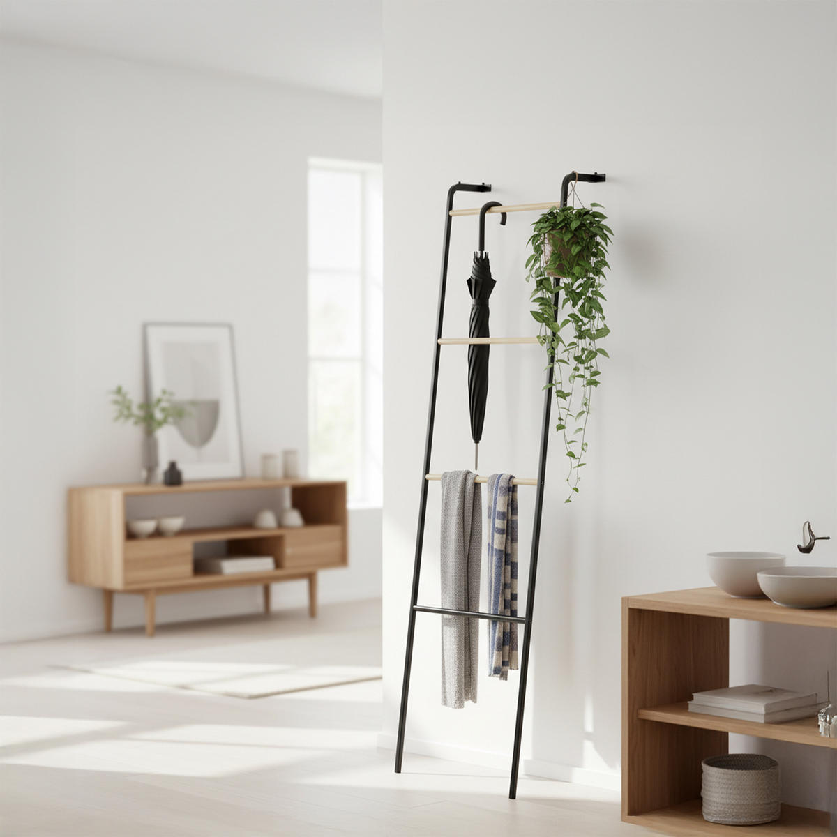 HANDTUCHLEITER - Schwarz, Metall (40/158/28cm) - Relaxdays