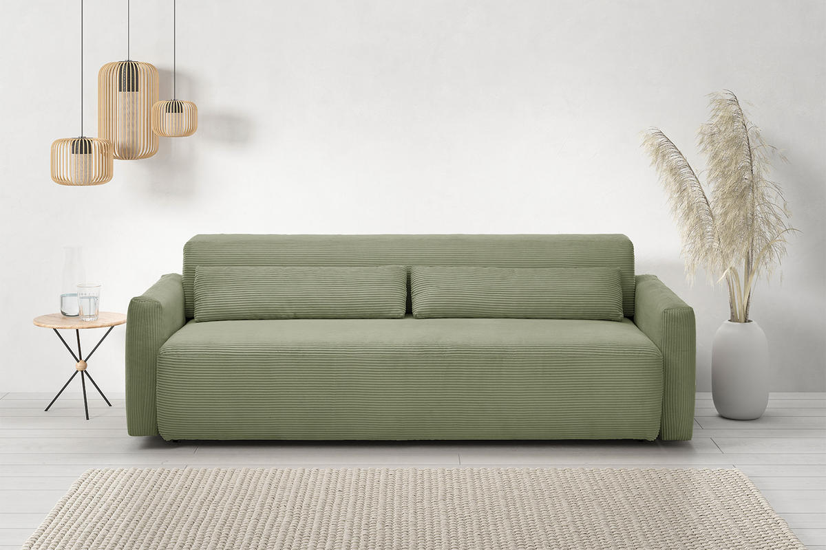 SCHLAFSOFA NEO Grün Cord - Schwarz/Grün, Kunststoff/Textil (233/75/108cm) - KAWOLA
