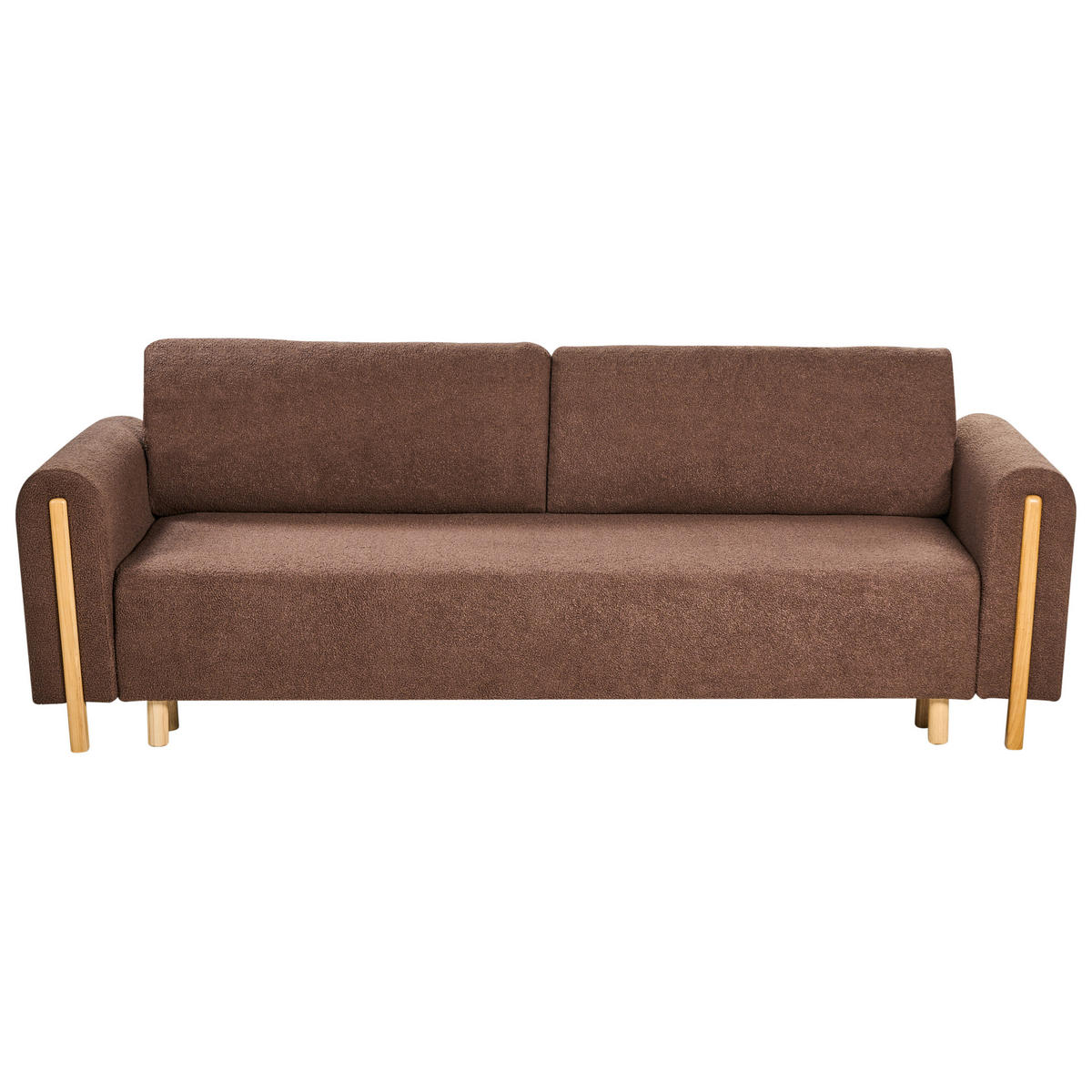 ROZKLÁDACÍ POHOVKA 3-místná Bouclé Hnědá s úložným prostorem Kvam - hnědá, textil (242/85/99cm) - Beliani