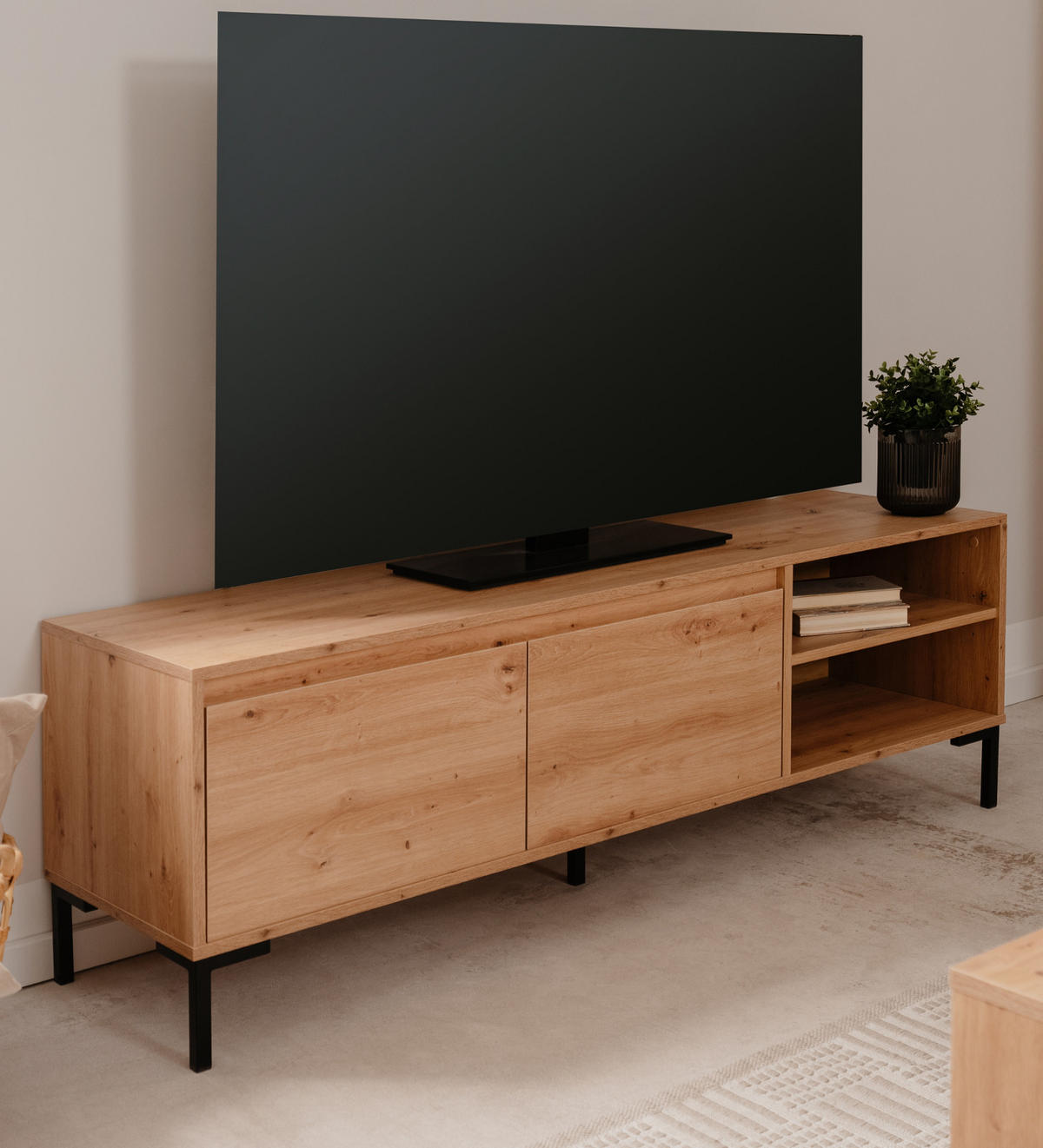 TV-LOWBOARD Eiche Artisan 150 cm, TV Unterteil mit Stauraum - Schwarz/Eiche Artisan, Holzwerkstoff/Metall (150/49/40cm) - Furn.Design
