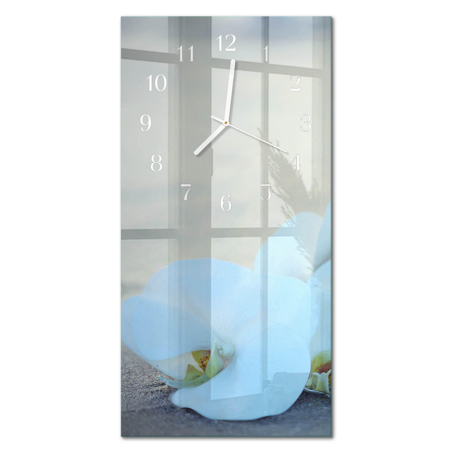 WANDUHR 30x60 cm - Orchidee - Weiß, Glas (30/60/0.4cm) - TULUP