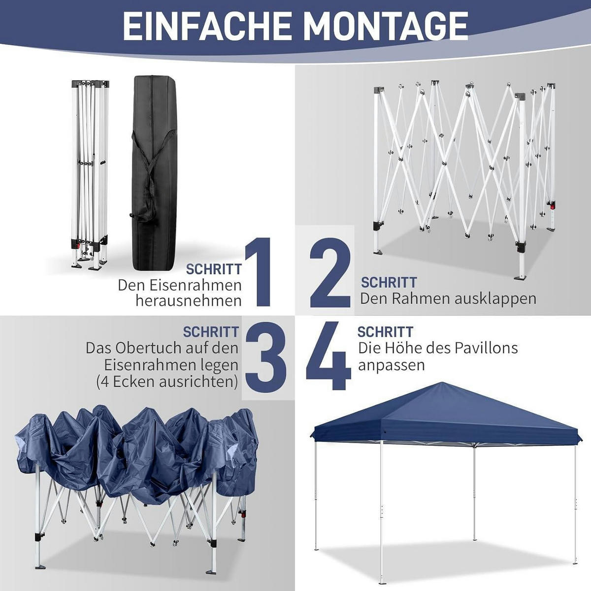 FALTPAVILLON 3 x 3 m mit 4 Seitenteilen blau - Blau, Textil (300/255/300cm)