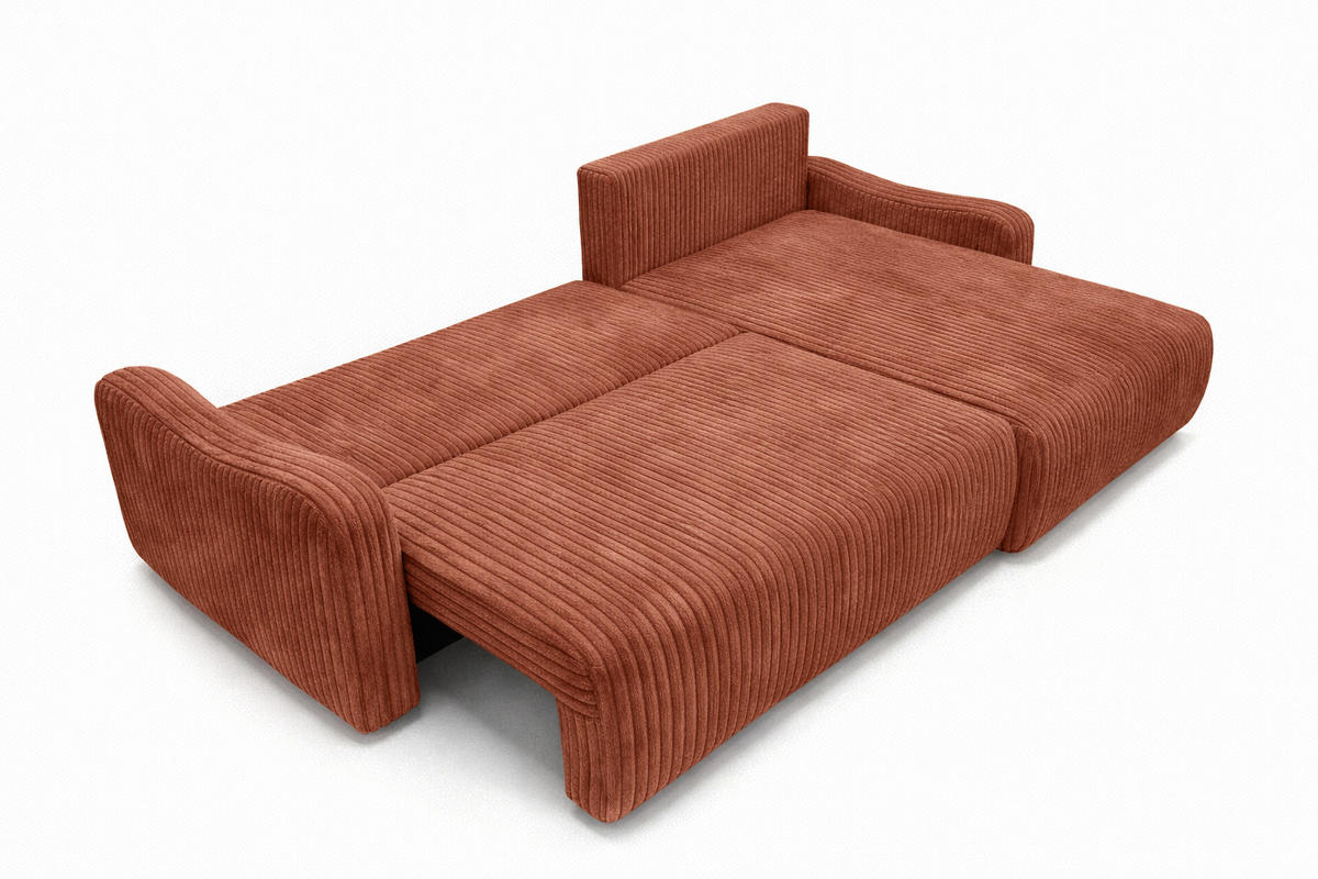 ECKSOFA Mit Schlaffunktion, Cordstoff Tilia, Kupfer, Rechts, JAPANDI - Orange, Holz (262/145cm) - Kaiser Möbel