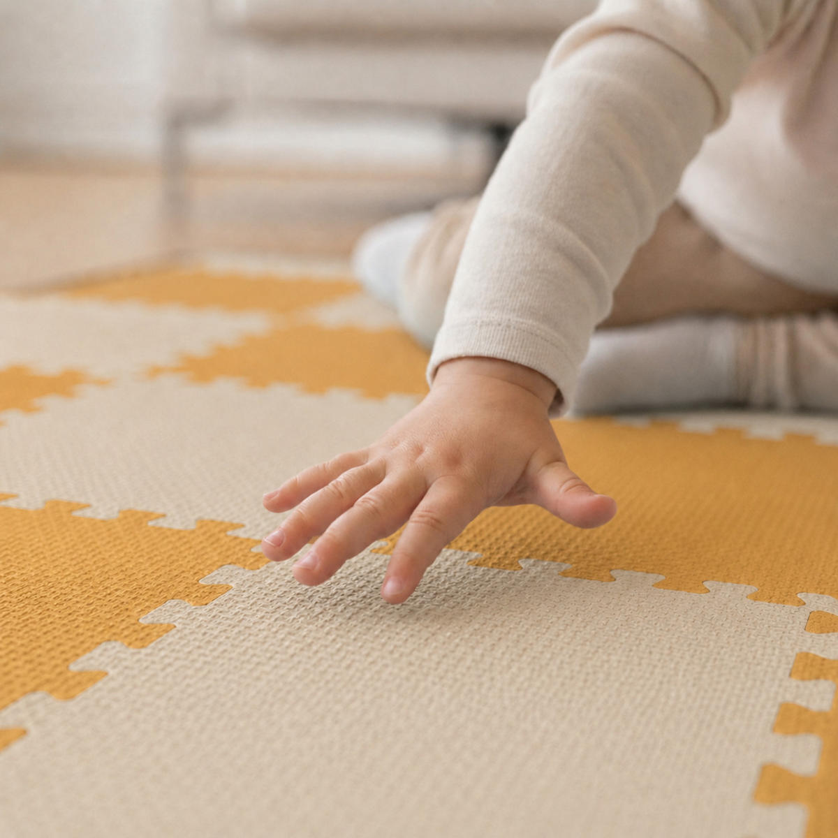 SPIELMATTE ab Null - 180/90/1 cm Puzzlematte Beige - Beige/Gelb, Kunststoff (30/30cm) - Littletom