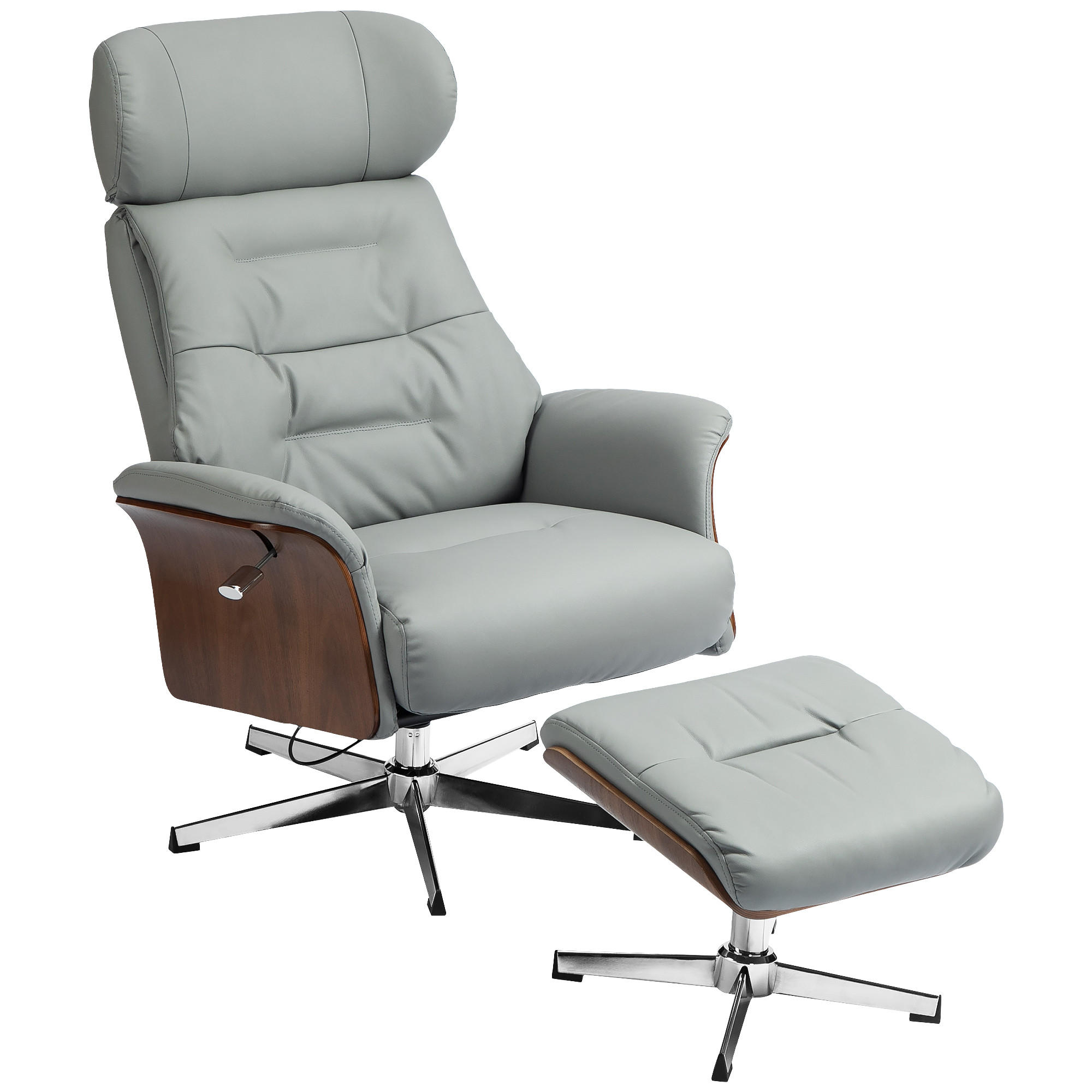 RELAXSESSEL mit Hocker, Fernsehsessel mit Liegefunktion, verstellbare Kopfstütze - Hellgrau, Kunststoff (84/108/80cm) - HOMCOM