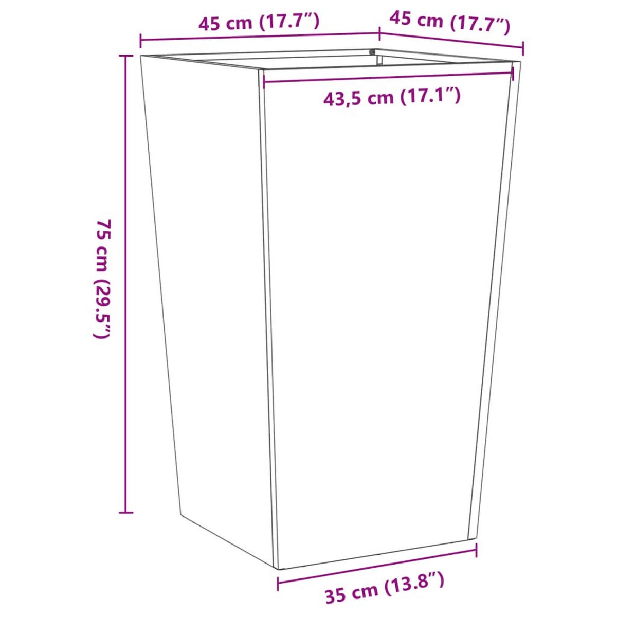 PFLANZKÜBEL 2 Stk. Anthrazit 45/45/75 Cm Stahl - Anthrazit, Metall (45/75/45cm) - vidaXL