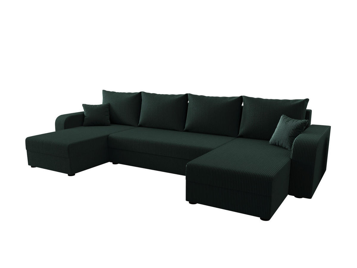 WOHNLANDSCHAFT HEWLET U BIS Zoom 10 mit Schlaffunktion - Dunkelgrün, Textil (305/90/140cm) - Bedante