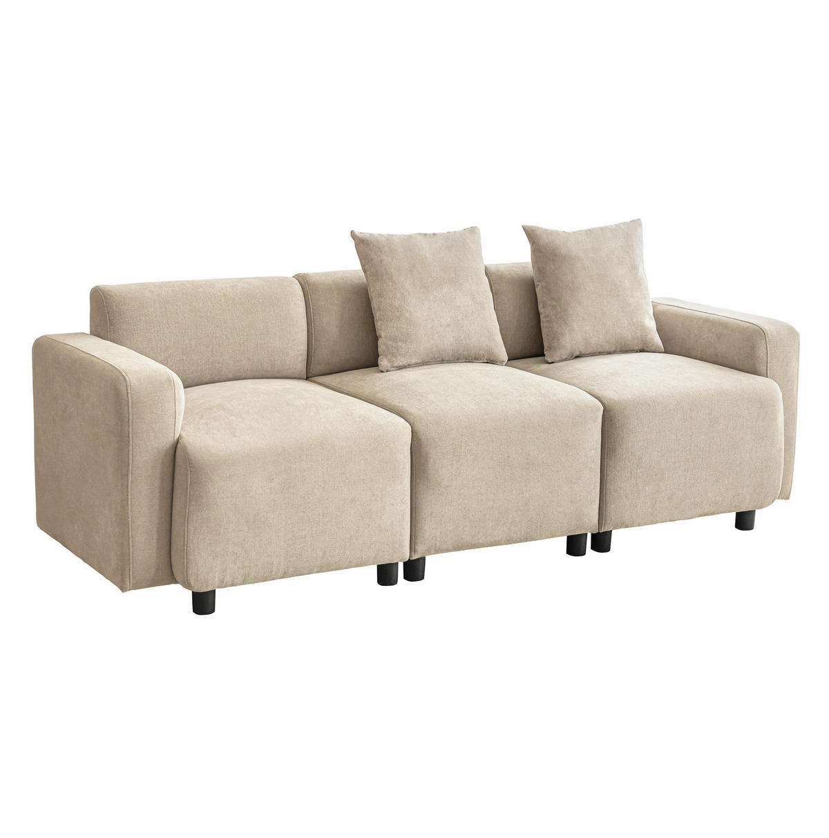 3-SITZER-SOFA 211/67/71 cm mit 2 Kissen, breiter Sitzfläche und Chenille-Bezug, Beige - Beige, Textil (211/71/67cm) - Redom