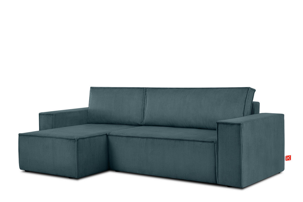 ECKSOFA-LINKS/RECHTS NAPI Schlaffunktion mit Cordbezug, Blau - Blau/Schwarz, Textil (262/148cm) - KONSIMO®