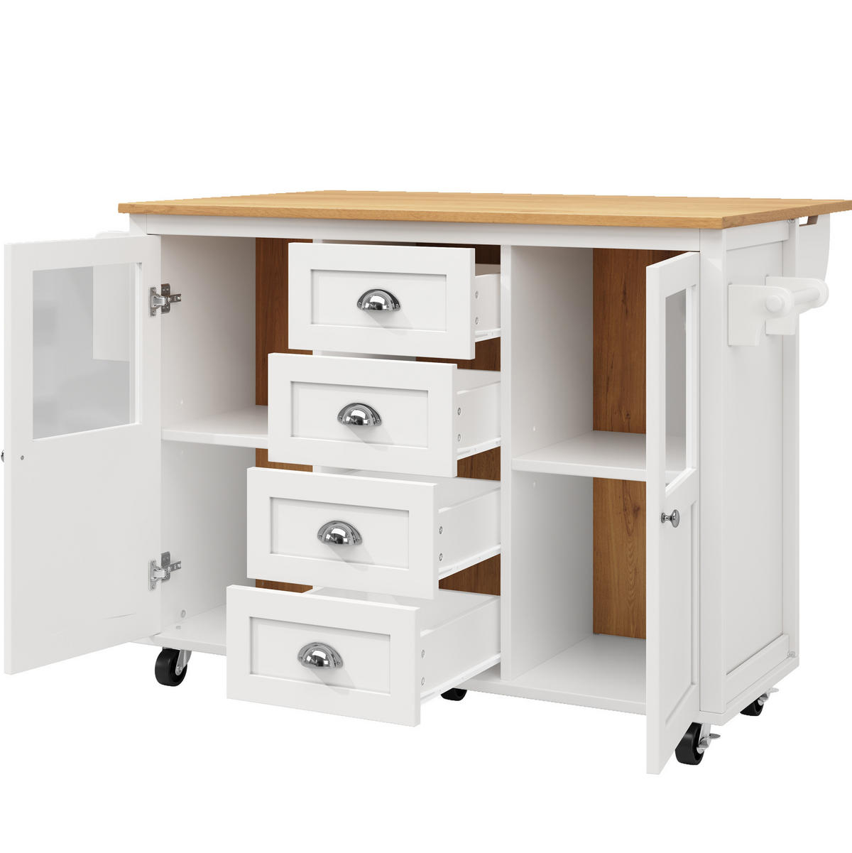KÜCHENINSEL mit Klapptisch 137,9 x 73 x 92,5 cm Weiß MDF/Metall - Weiß, Metall (73/92.5/137.9cm) - Beauniv