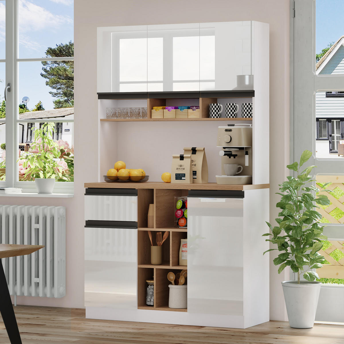 SIDEBOARD 105x45x185 cm, verstellbare Böden, Weiß - Weiß, Holz (105/185/45cm)