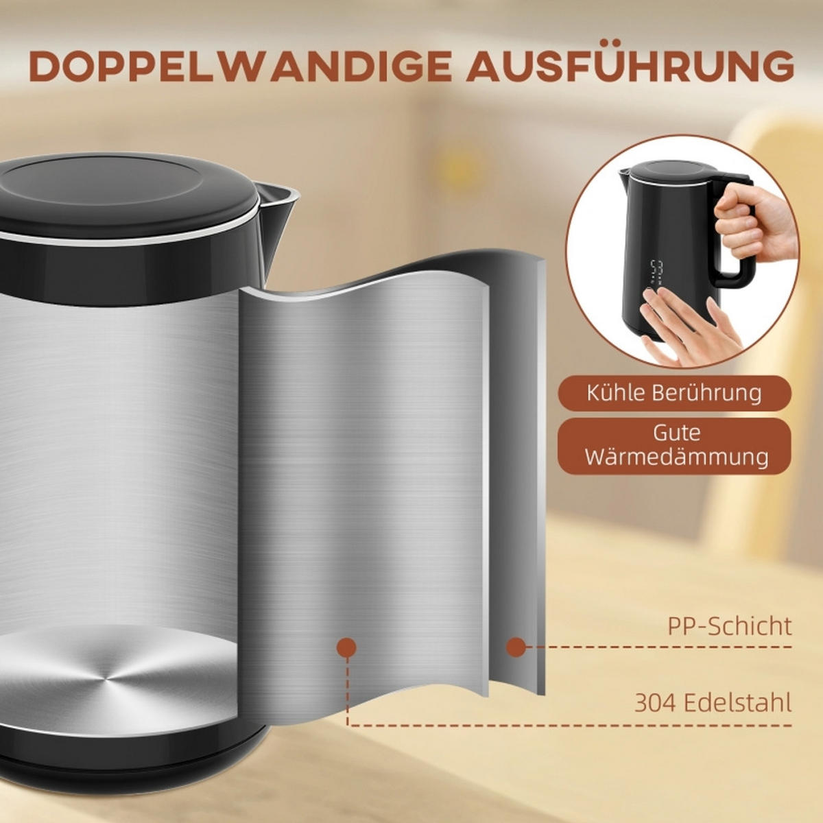 WASSERKOCHER-TOASTER SET 1,5L 2200W, Schwarz, 7 Bräunungsstufen, Auftaufunktion - Schwarz, Kunststoff (15.5/25.1/21.5cm) - Rolipo