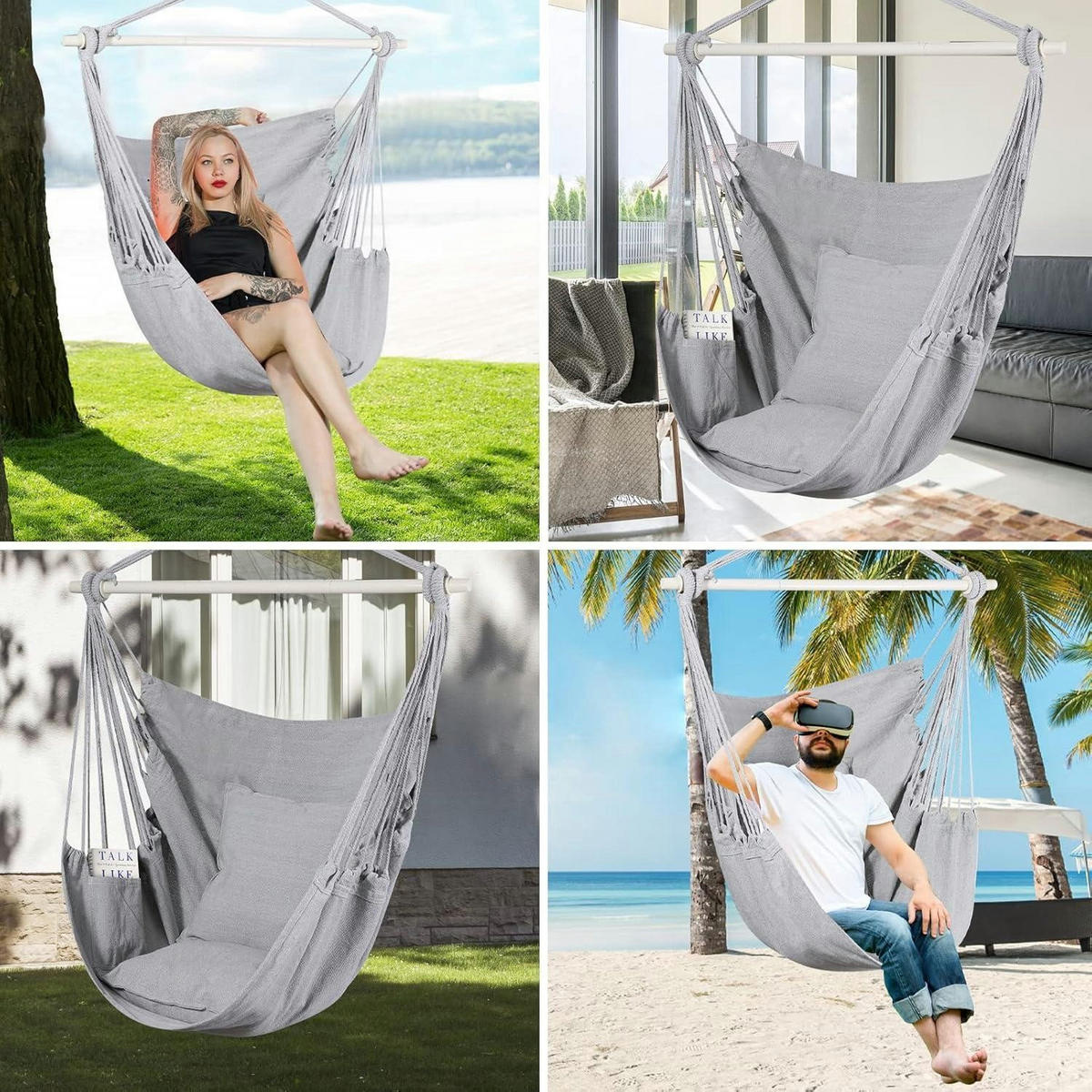 HÄNGESESSEL Grau mit 2 Sitzkissen - Grau, Textil (100/1.5/150cm)