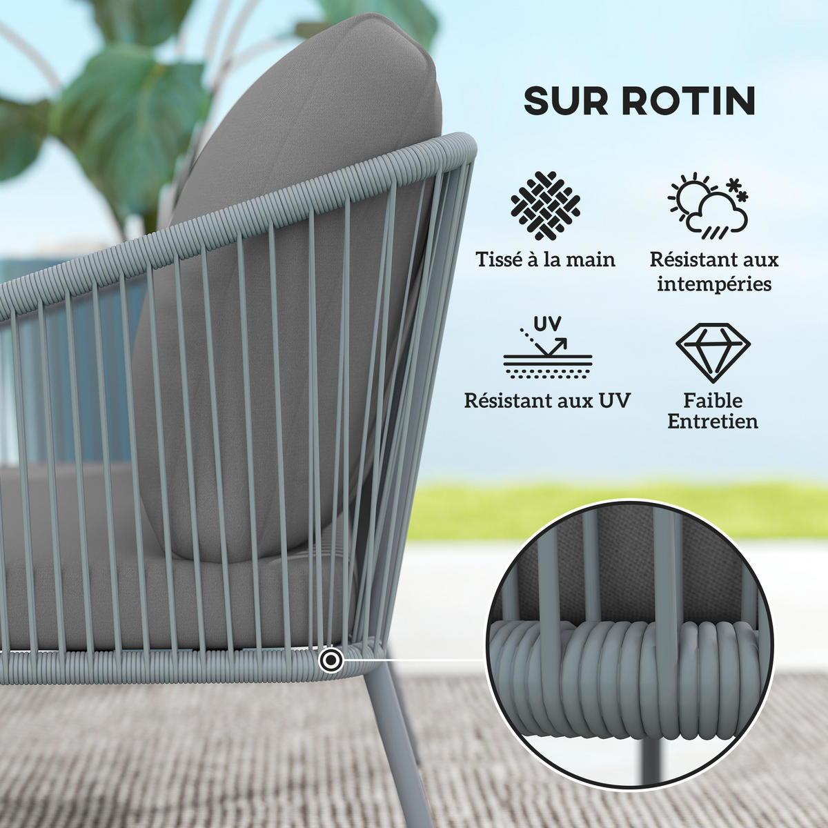 GARTENBANK DE-13503 2-Sitzer mit Geflecht, Stahlrahmen Grau - Grau, Metall (112/76/72cm) - ComfortXL