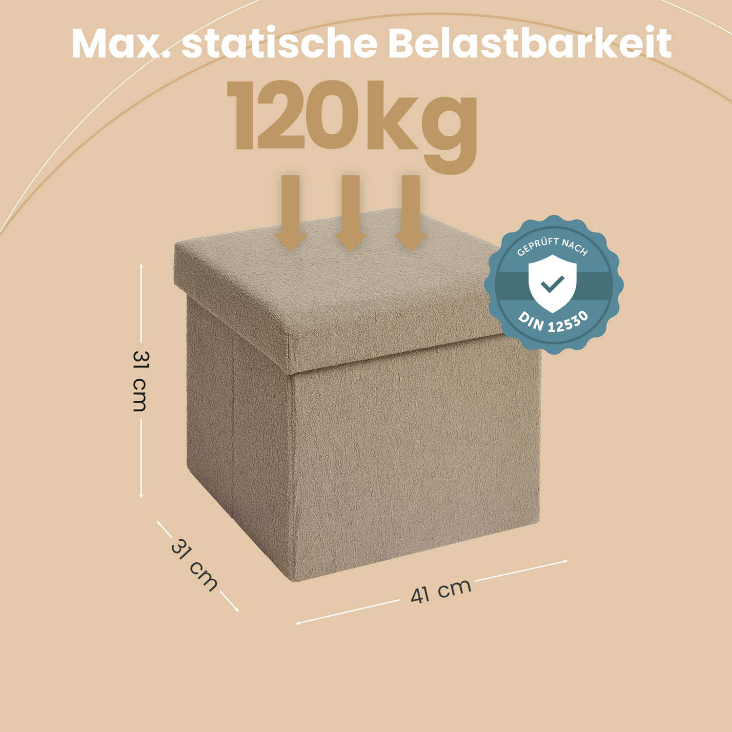 SITZHOCKER 41/31/31 cm, Taupe - Taupe, Kunststoff (31/31/41cm) - Blumtal