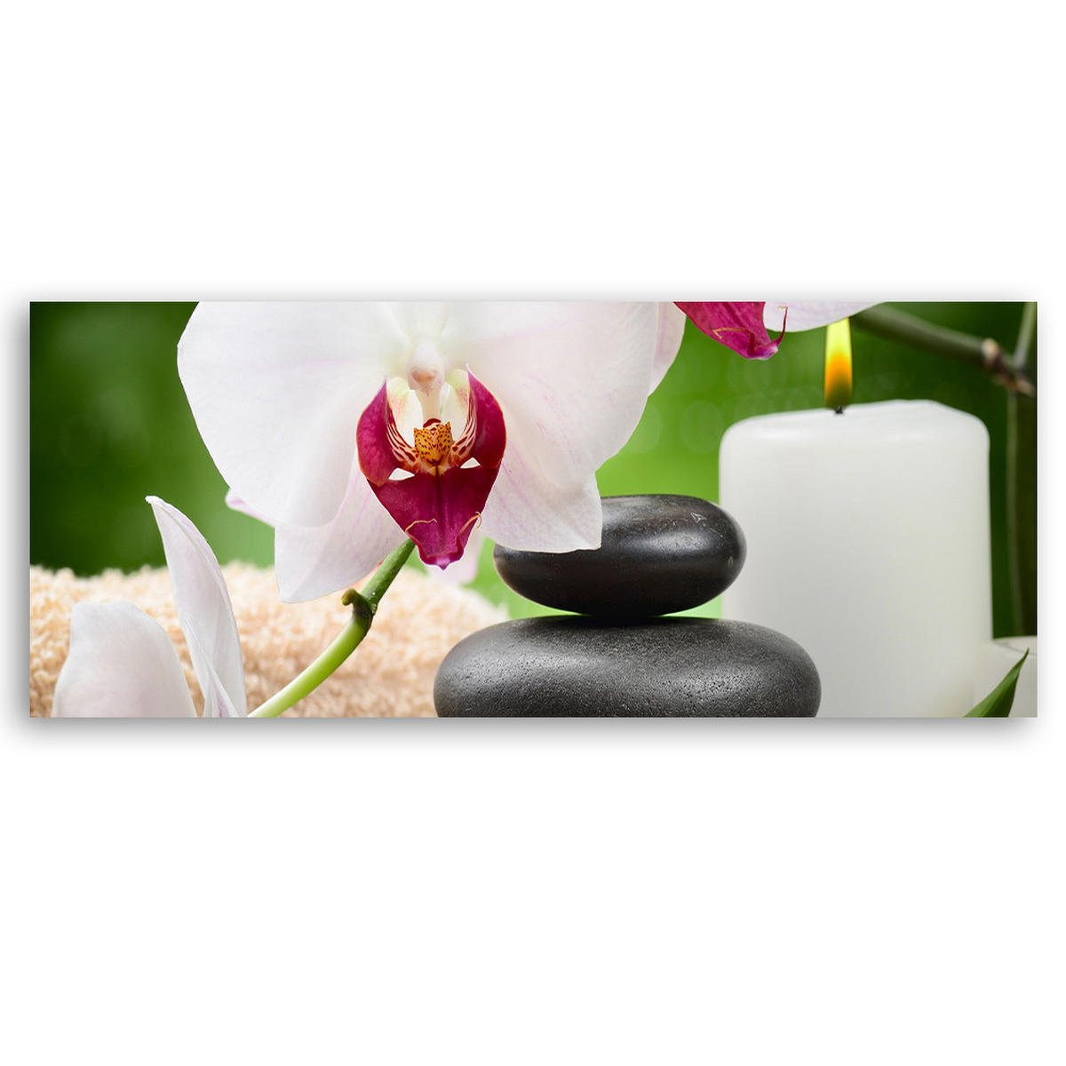 WANDBILD zen orchidee blumen - Grün, Textil (90/30cm) - Feeby