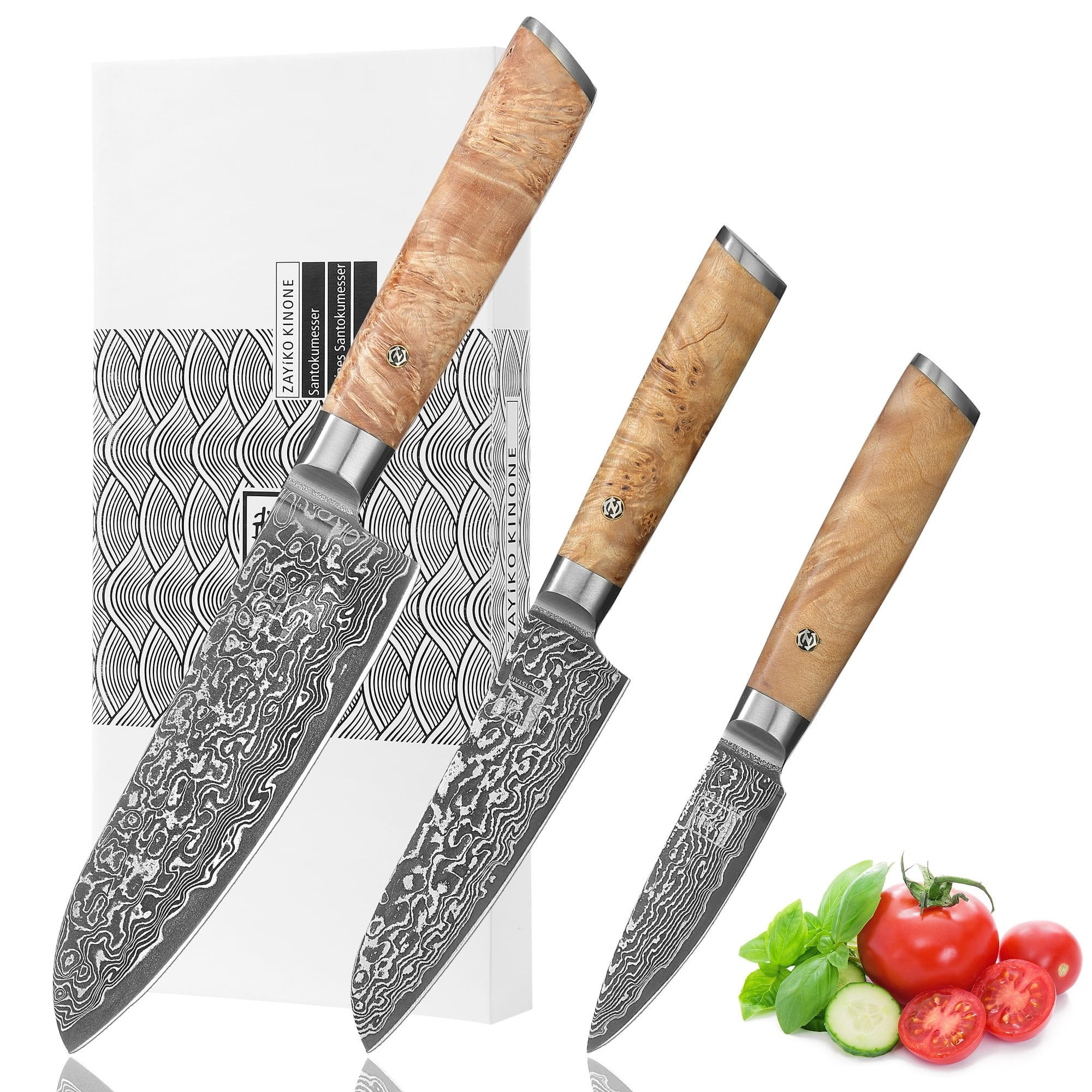MESSER-SET 3-TEILIG 8–17 cm - Birkefarben, Holz/Metall - Zayiko