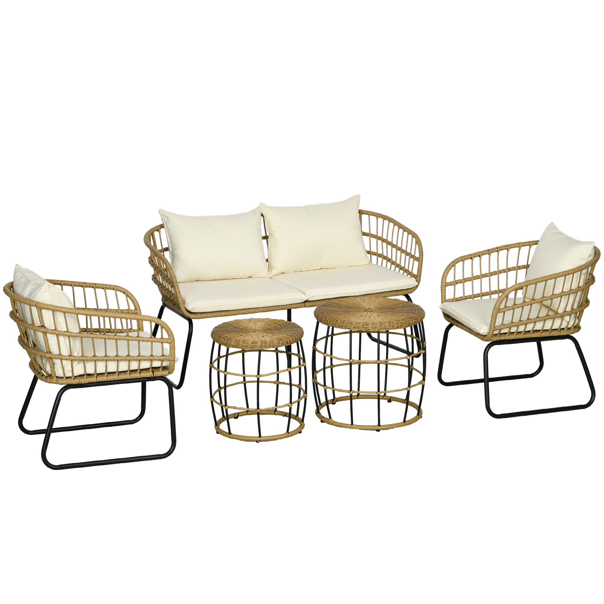 GARTENMÖBEL-SET mit Kissen, für Garten, Terrasse, Stahl, Beige - Beige, Kunststoff - Outsunny