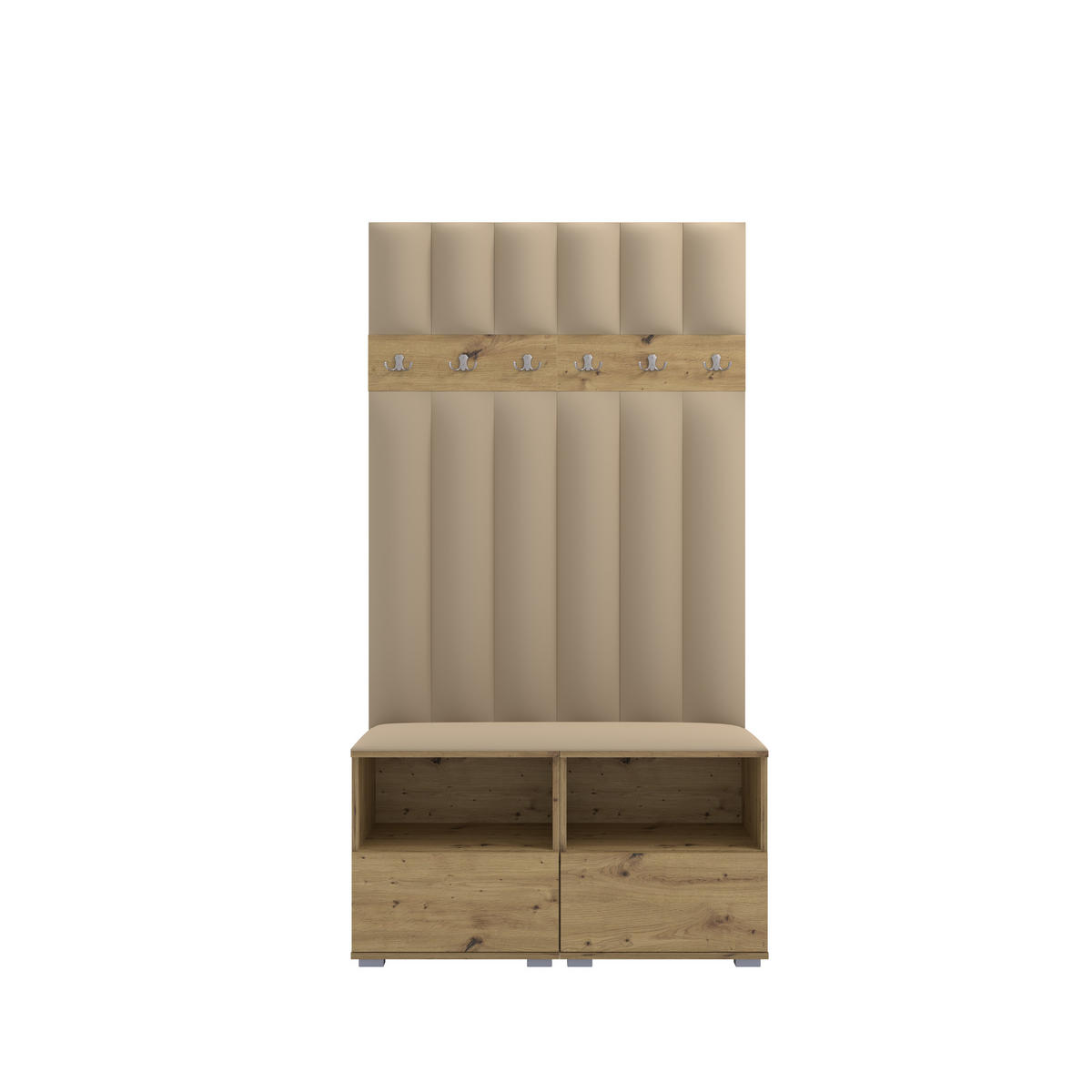 GEPOLSTERT Garderoben-Set Nela III LUX (Farbe Eiche Artisan + Stoff Trinity 04) - Beige/Silberfarben, Holz/Holzwerkstoff (100/187/40cm) - Ravio