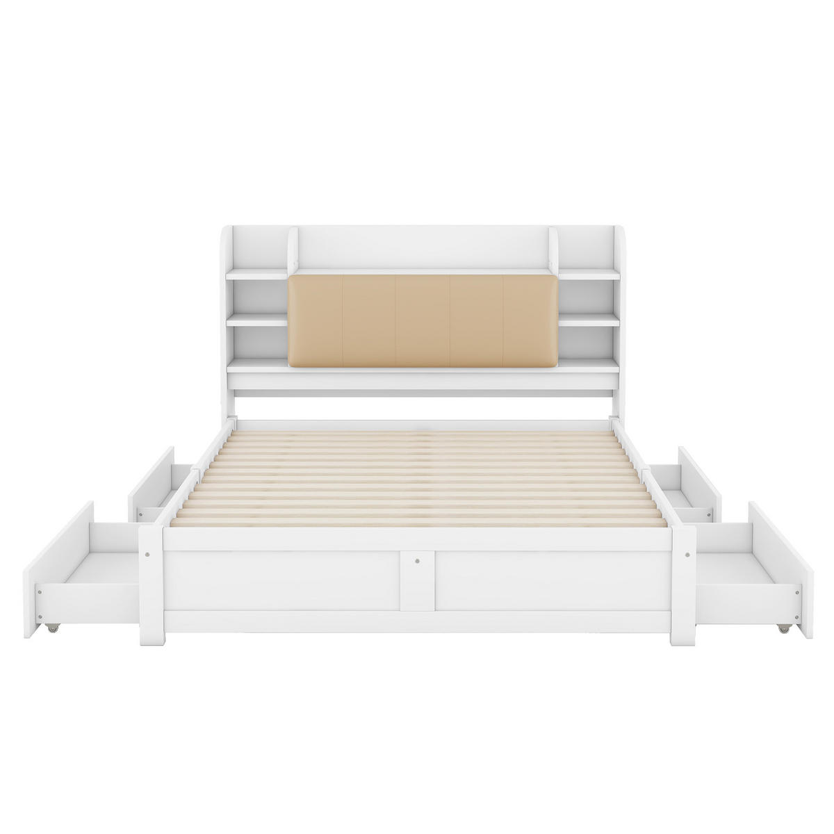 BETT 160/200 cm weiß mit vier Schubladen und aufklappbarem Kopfteil - Weiß, Holz (160/200cm) - OKWISH