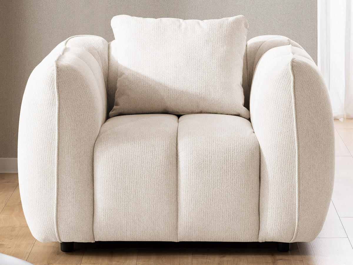 SESSEL Nubira in tief gesteppter Bubble-Optik aus weichem Creme Strukturstoff im modernen Design - Creme/Schwarz, Holz/Kunststoff (115/69/89cm) - S-Style Möbel