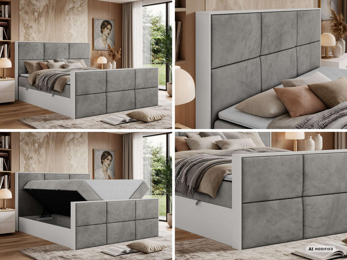 KONTINENTÁLNÍ POSTEL DELVIT DUO 140/200 - Světle šedá Samet - Topper Visco - H4 - černá/světle šedá, textil/plast (140/200cm) - MKS