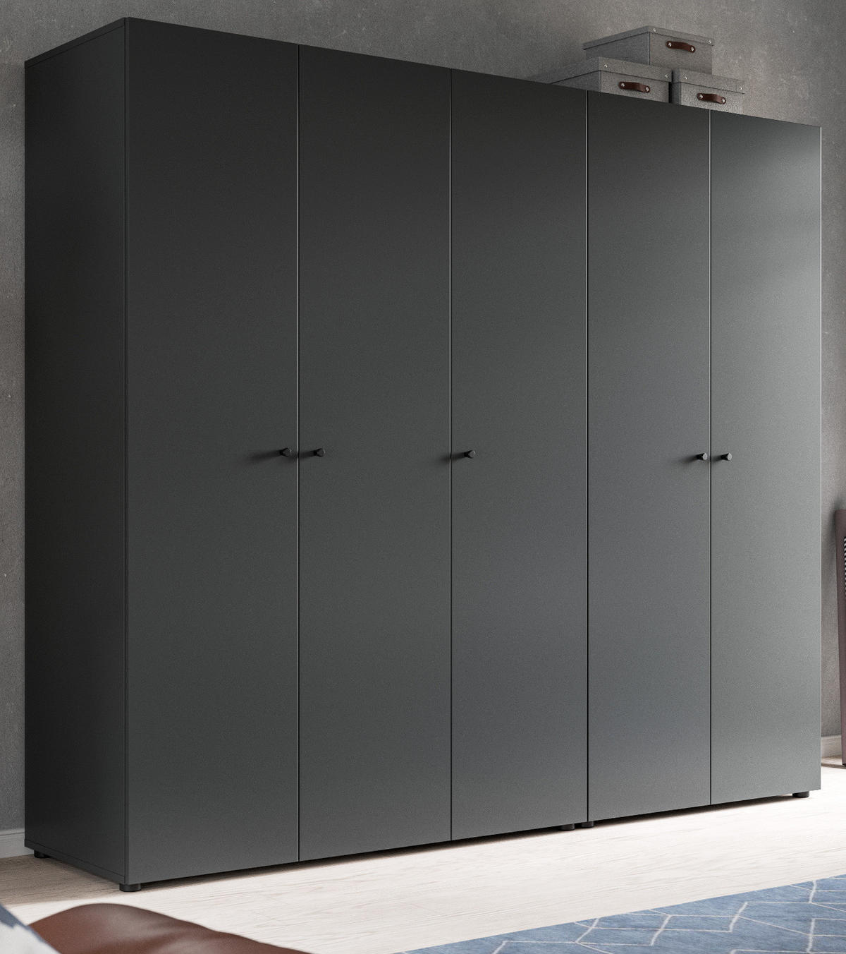 KLEIDERSCHRANK grau 5-türig 200 cm, Drehtürenschrank mit Kleiderstangen - Schwarz/Grau, Holzwerkstoff/Kunststoff (200/176/51cm) - Inn.Furn