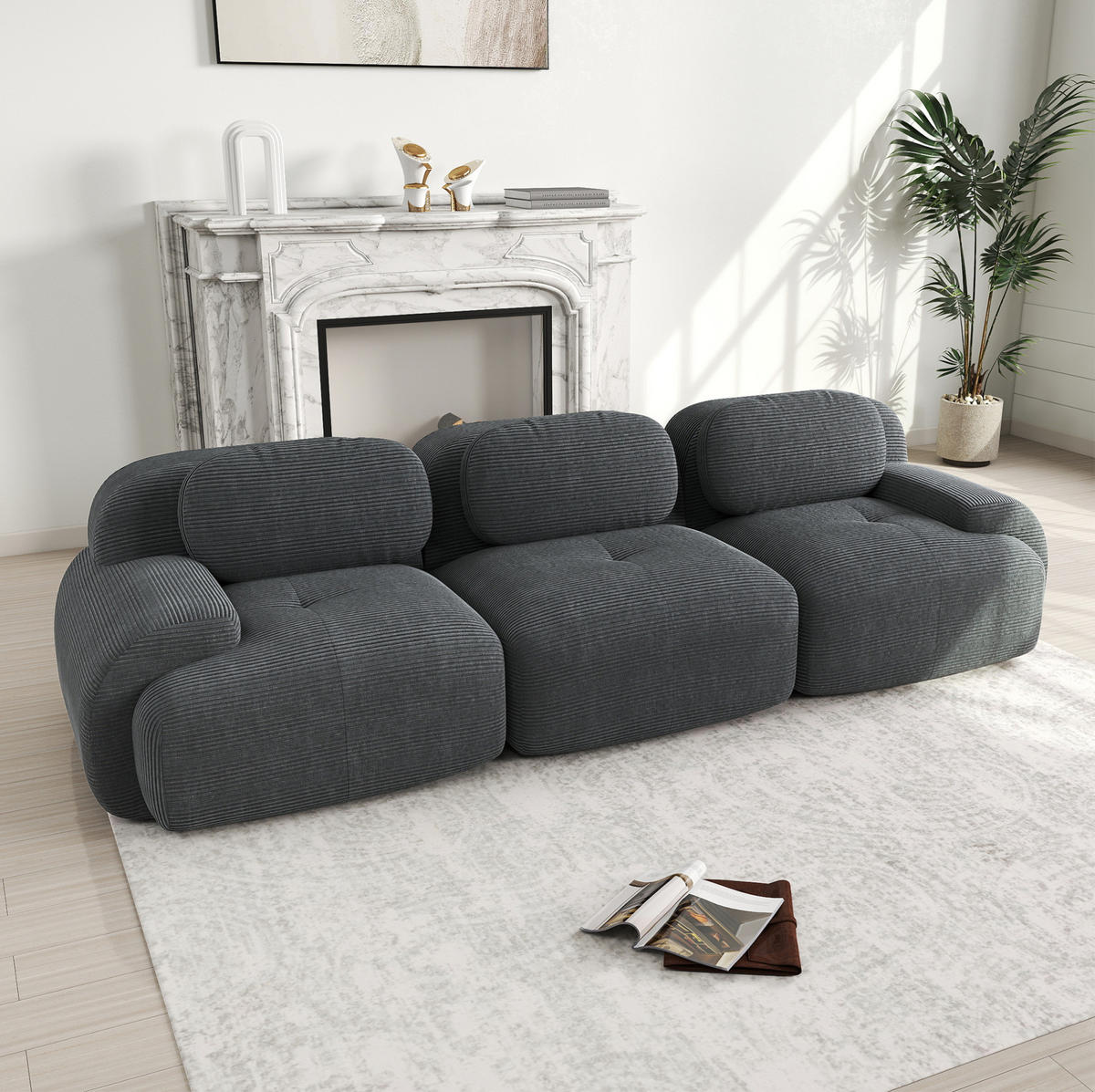 ECKSOFA 298/103/75 cm grau aus Cordstoff montagefrei und rutschfest - Grau, Textil (103/298cm) - OKWISH
