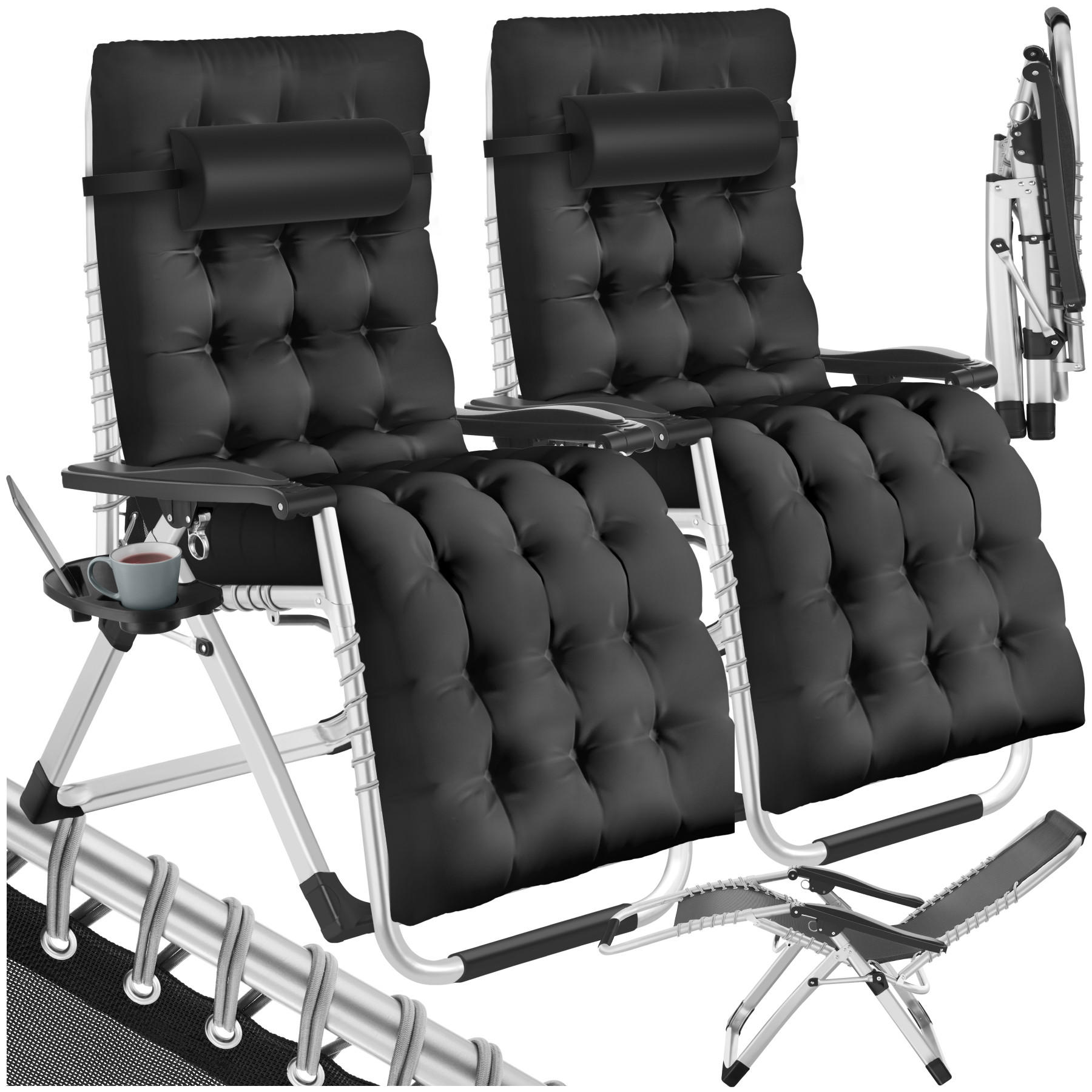 SONNENLIEGE 2er Set Cloud,84 x 168 x 82,5 cm, mit Ablagetisch,schwarz - Schwarz, Kunststoff (84/103/113cm) - tectake