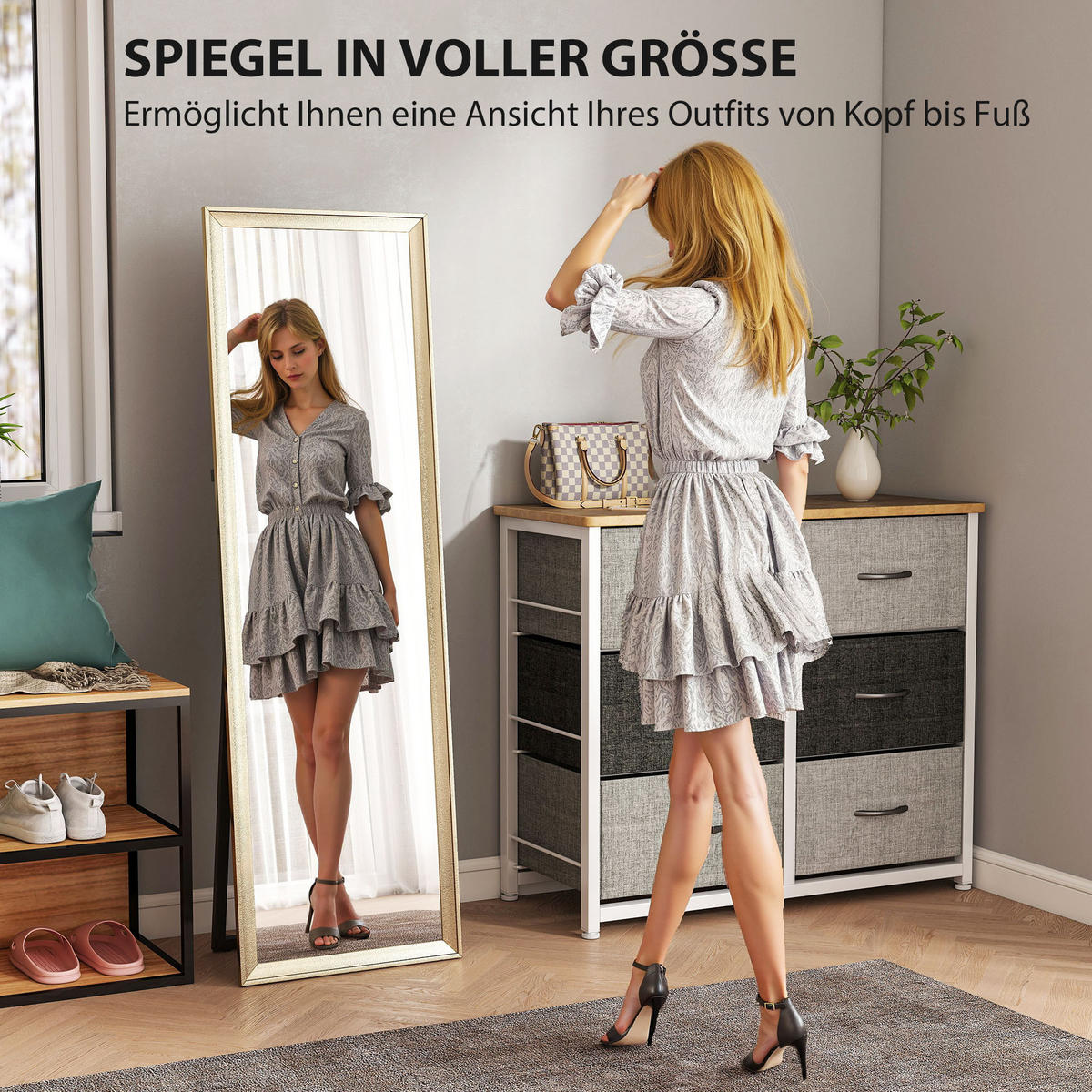 GANZKÖRPERSPIEGEL 160 x 50 cm Rechteckig Standspiegel mit Metalloptik, Gold - Goldfarben, Kunststoff (50/160/4cm) - HOMCOM