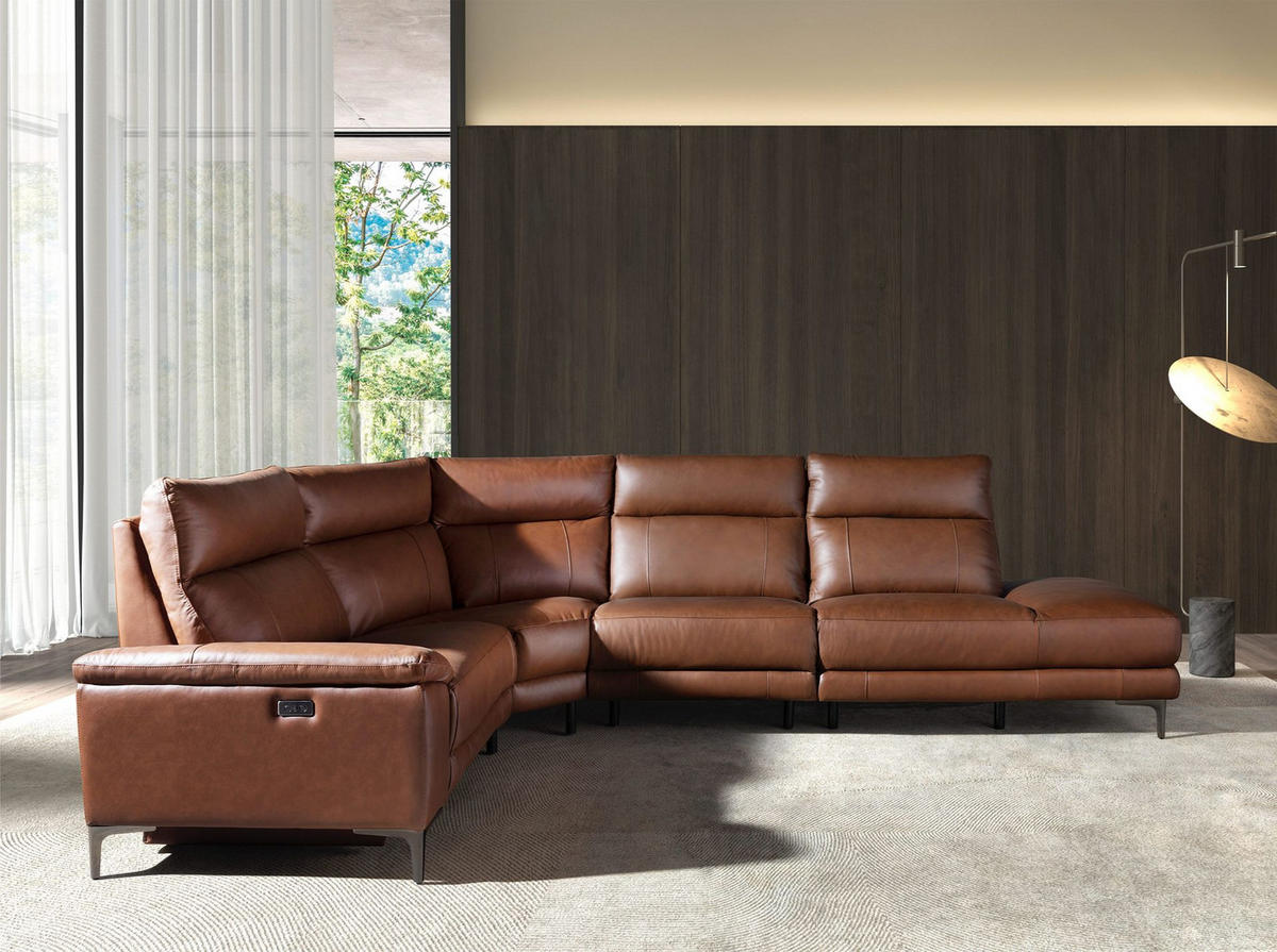 ECKSOFA Ecke tabakbraun dunkler Stahl 305/244/97 cm - Braun, Leder/Metall (305/244cm) - ANGEL CERDA